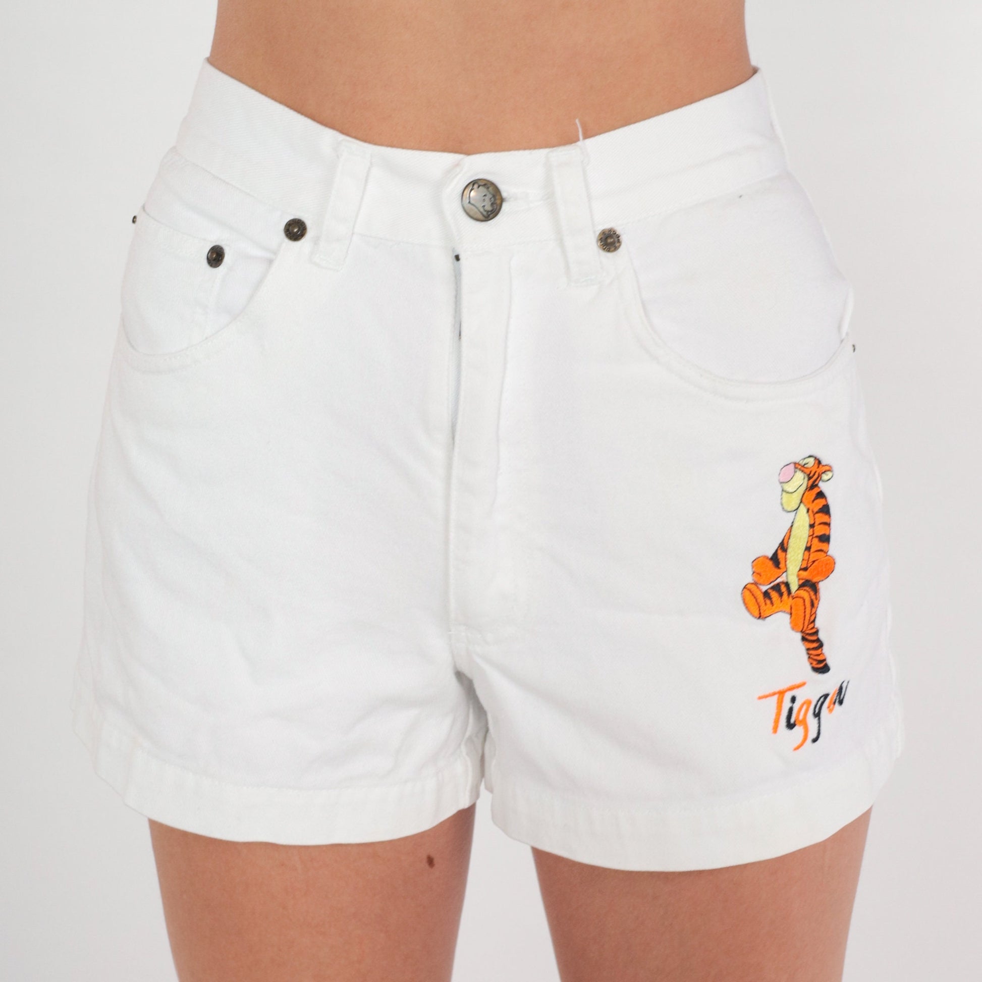 90s Tigger Winnie The Pooh White Denim Shorts High Waisted Embroidered XS