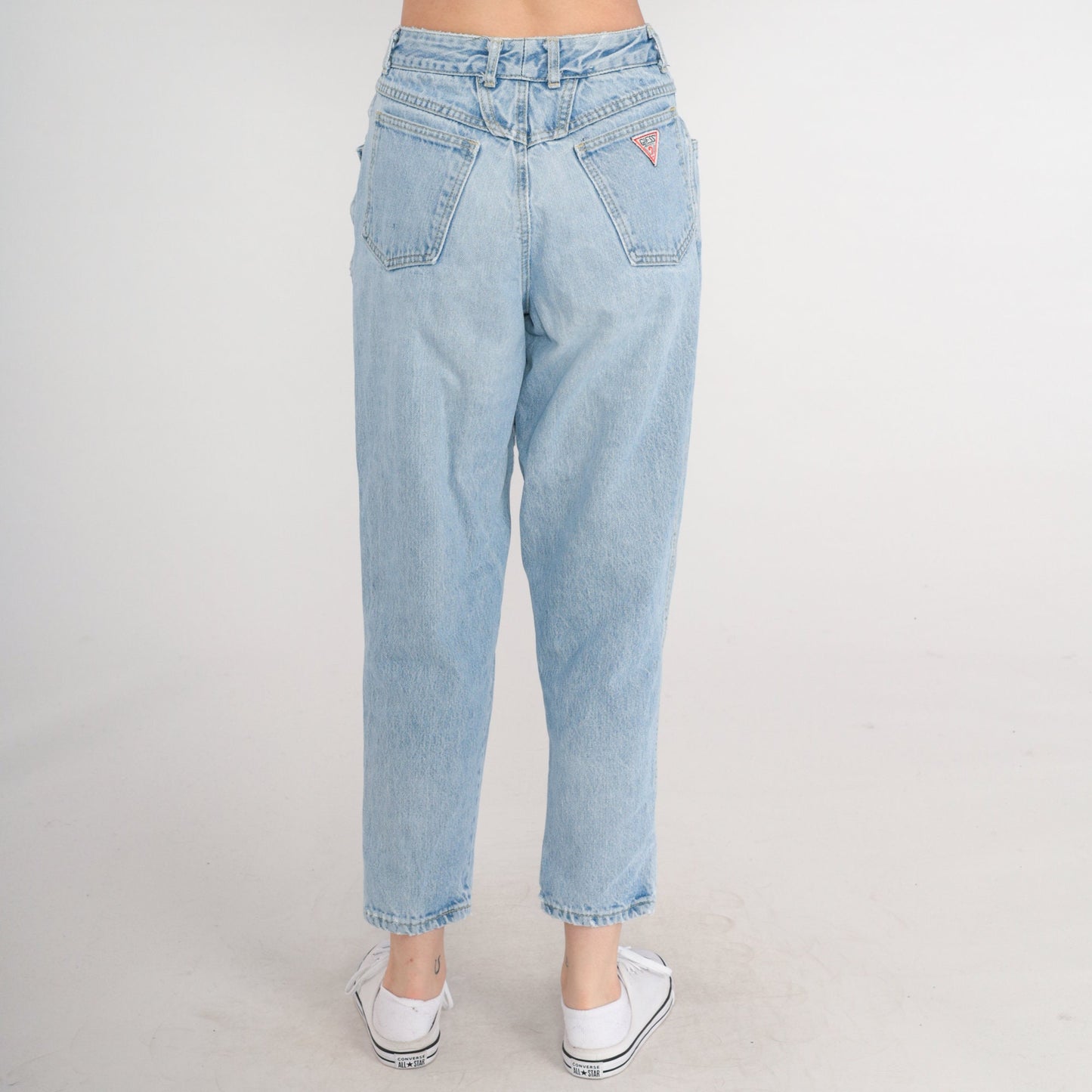 90s Guess Georges Marciano Pleated High-Waist Mom Jeans Tapered Blue Small