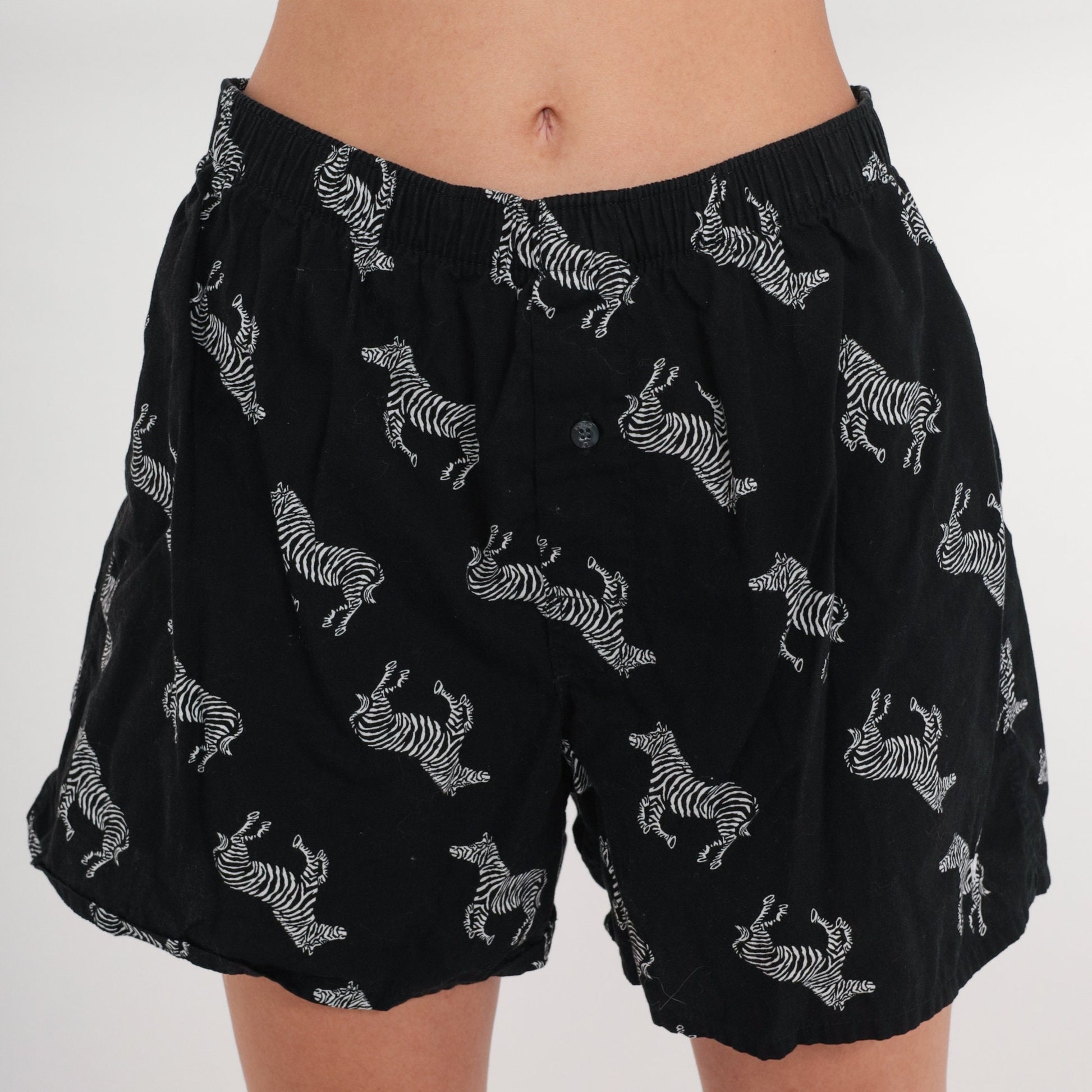 90s Ralph Lauren Zebra Boxer Shorts Black Animal Print Medium M