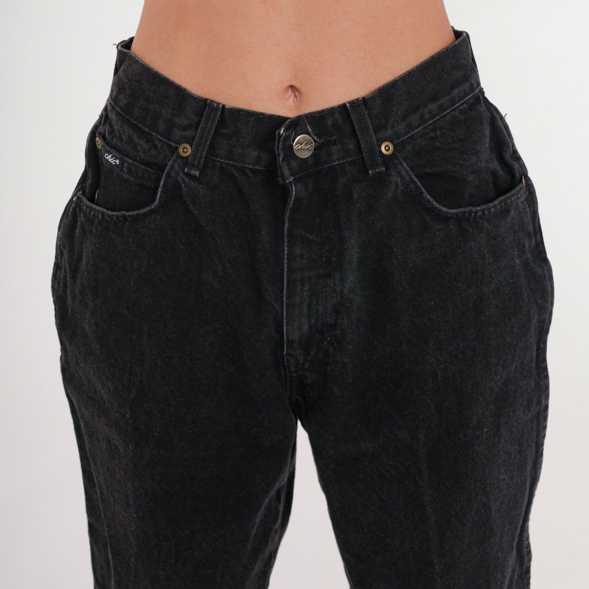 90s Black High-Waisted Tapered Denim Jeans Small S