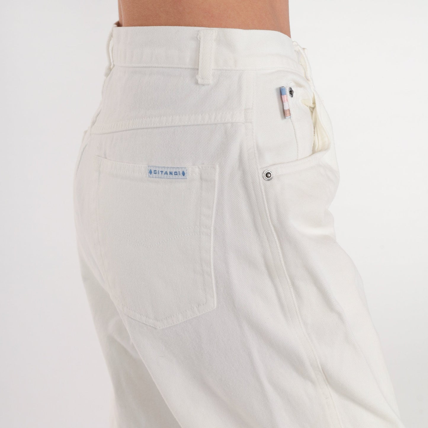90s Gitano White Denim Jeans Frog Patch High Waist Straight Leg Small