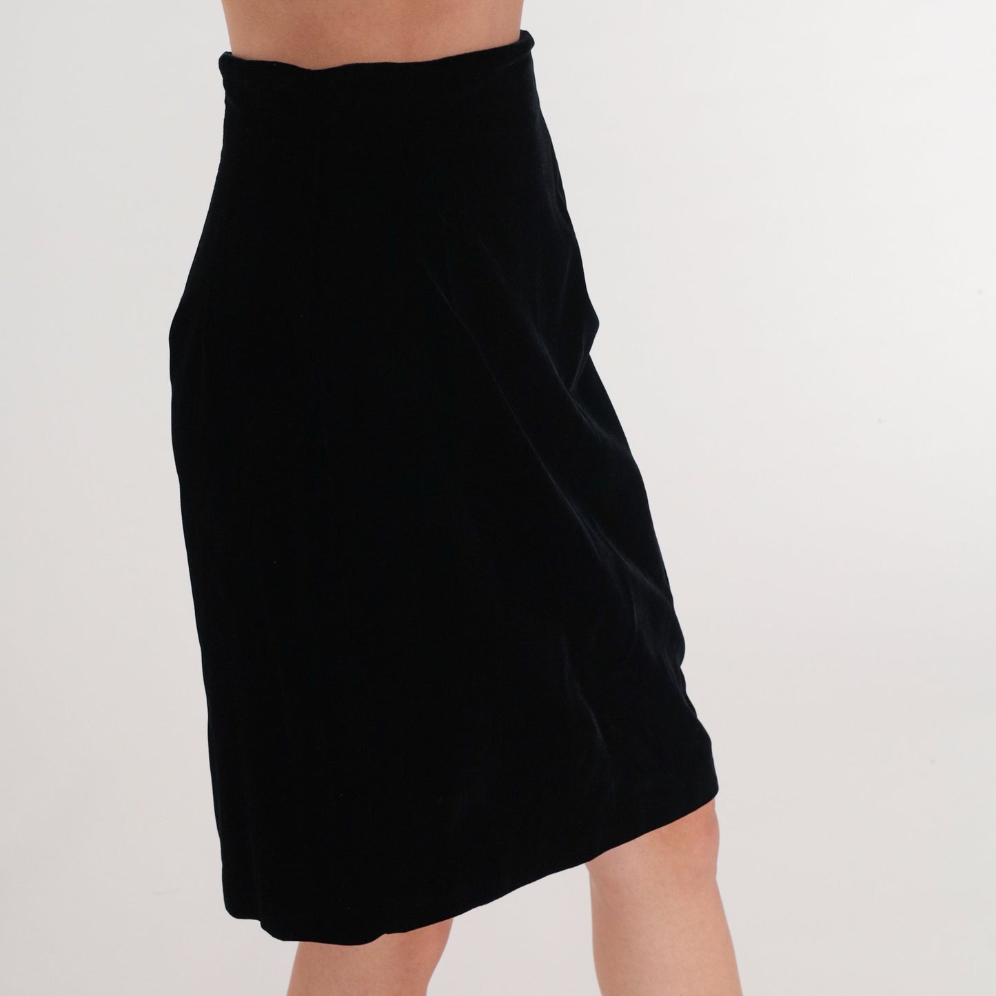 90s Black Velvet Pencil Mini Skirt High Waisted XS