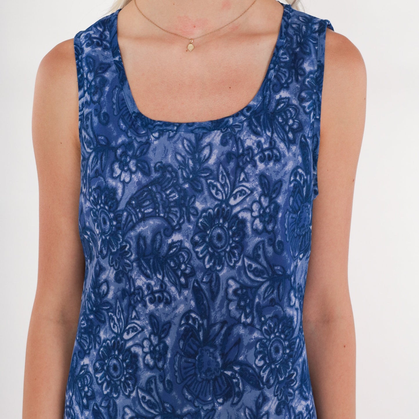 90s Floral Maxi Dress Purple Blue Sleeveless Scoop Neck Tank Medium