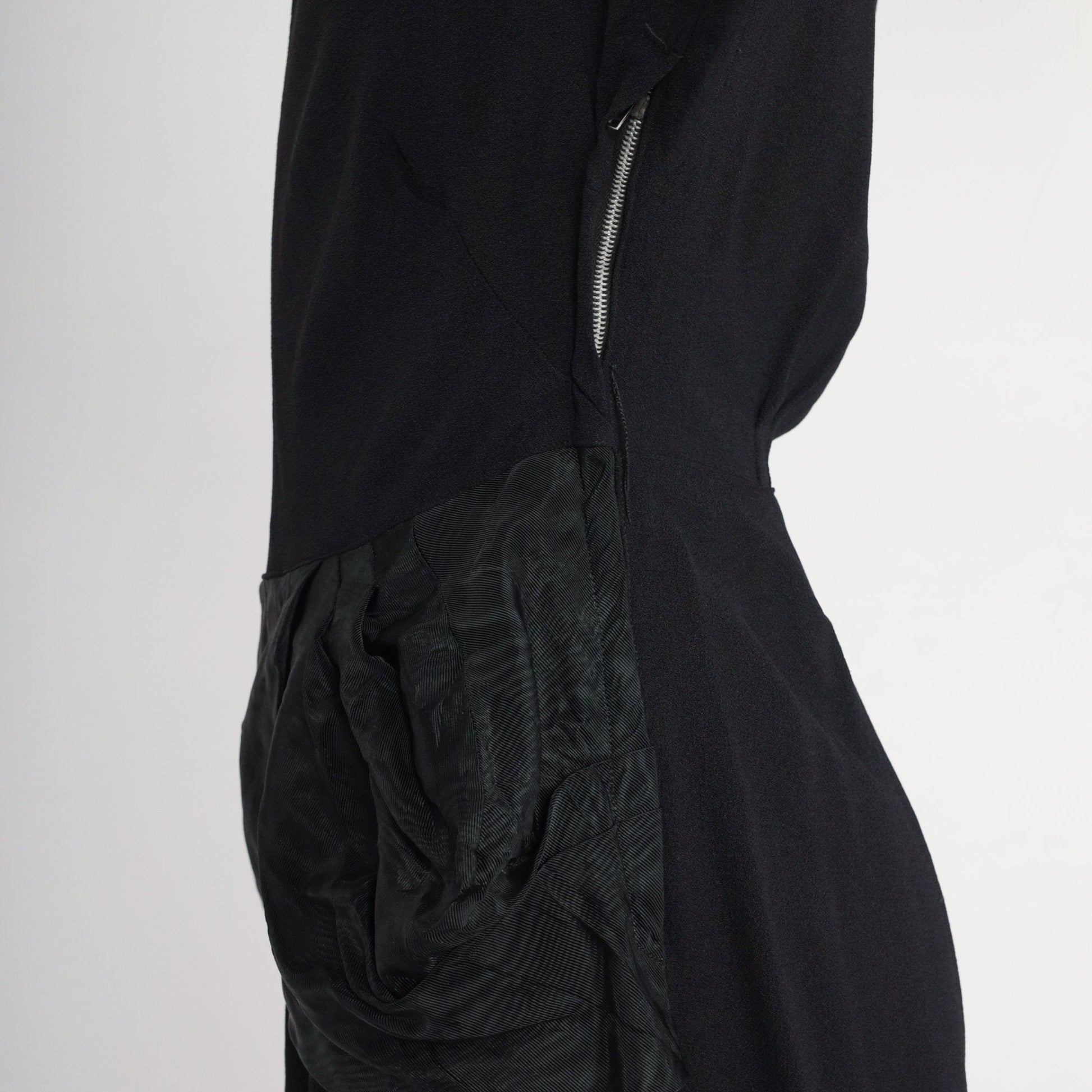 1940s Black Peplum Midi Dress Long Sleeve Metal Zipper Small