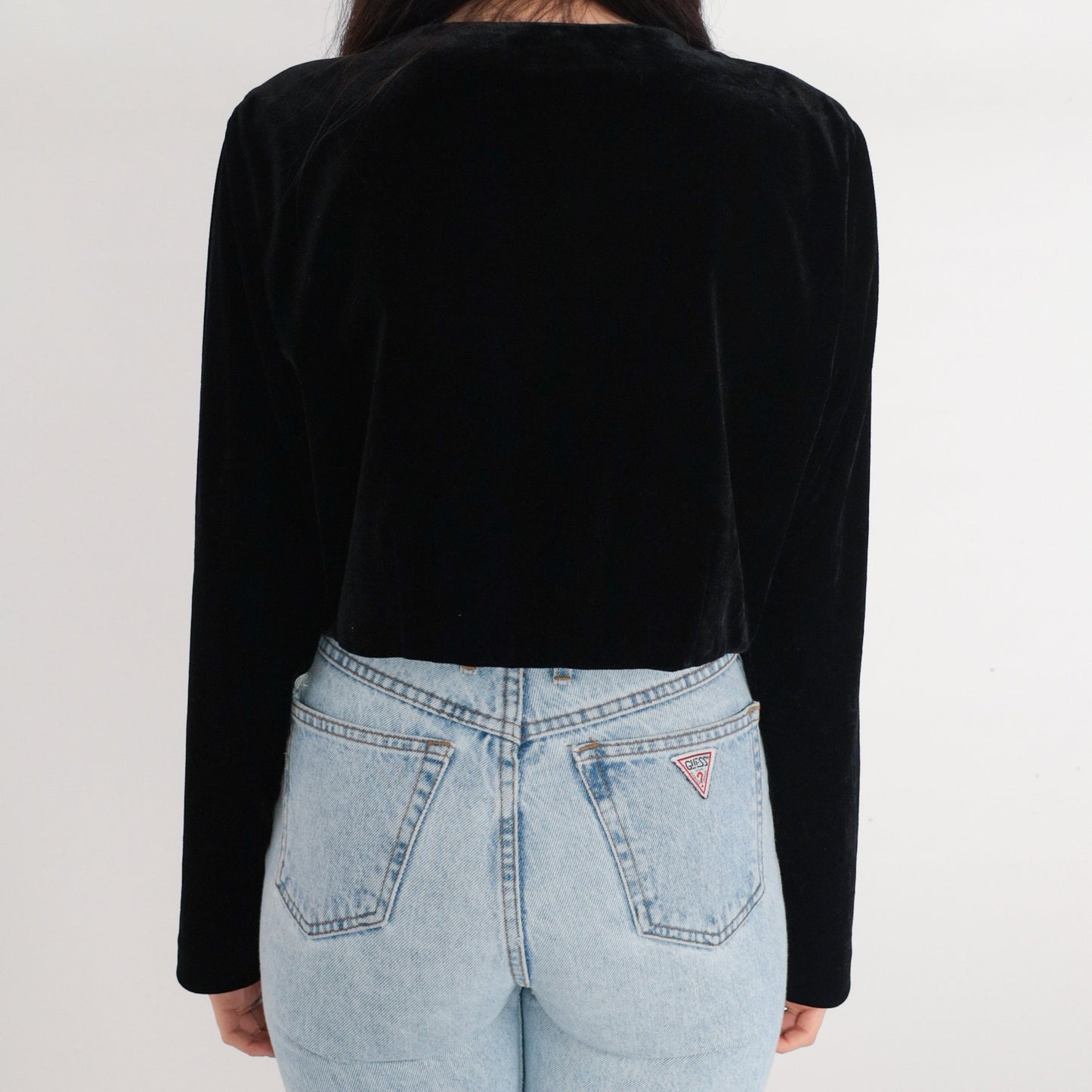80s Black Velvet Blazer Open Front Single Hook Tailored Small