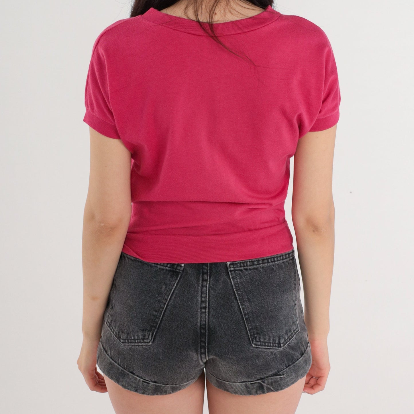 80s Yosemite National Park Embroidered T-Shirt Fuchsia Pink Banded Hem Small