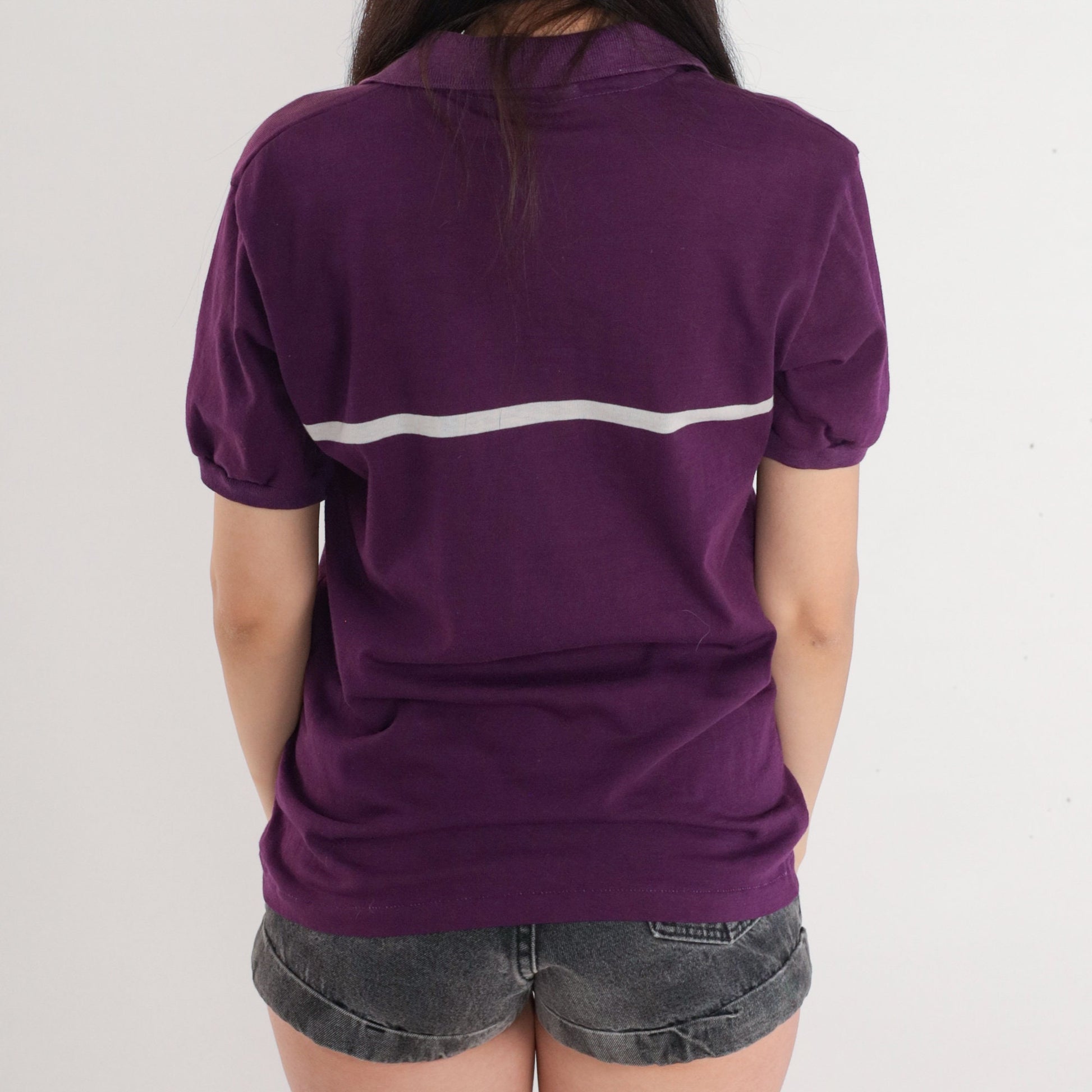 90s Ocean Pacific Polo Shirt Purple White Striped OP Logo Medium