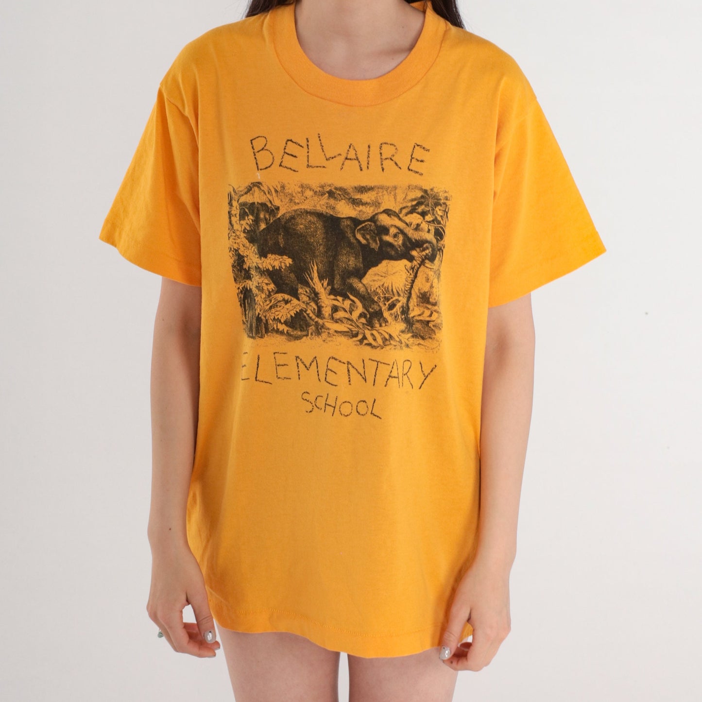 90s Bellaire Elementary School Yellow Elephant Graphic Tee Single Stitch Medium
