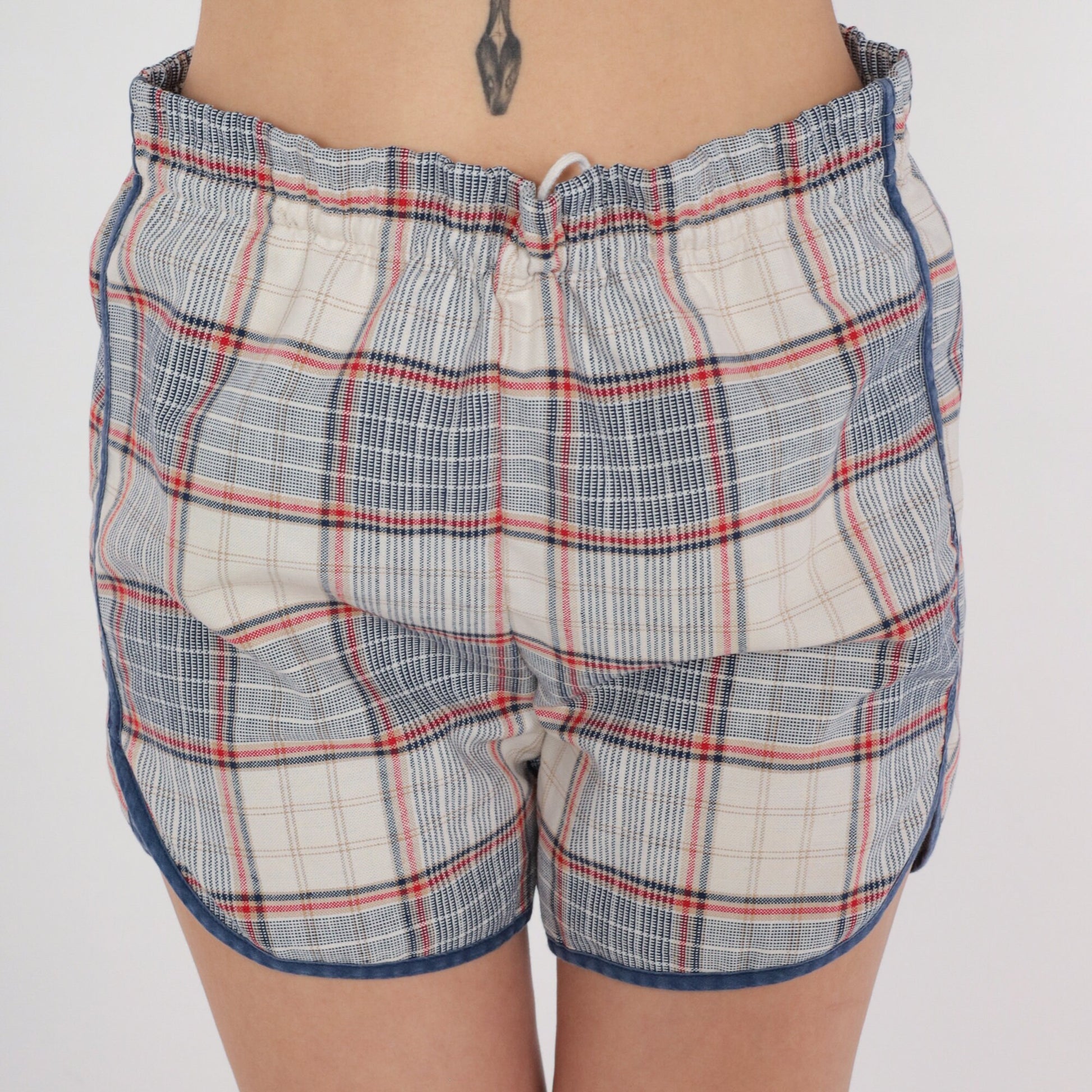 90s Plaid Swim Shorts Drawstring Board Shorts Lined Dolphin Cut Large L