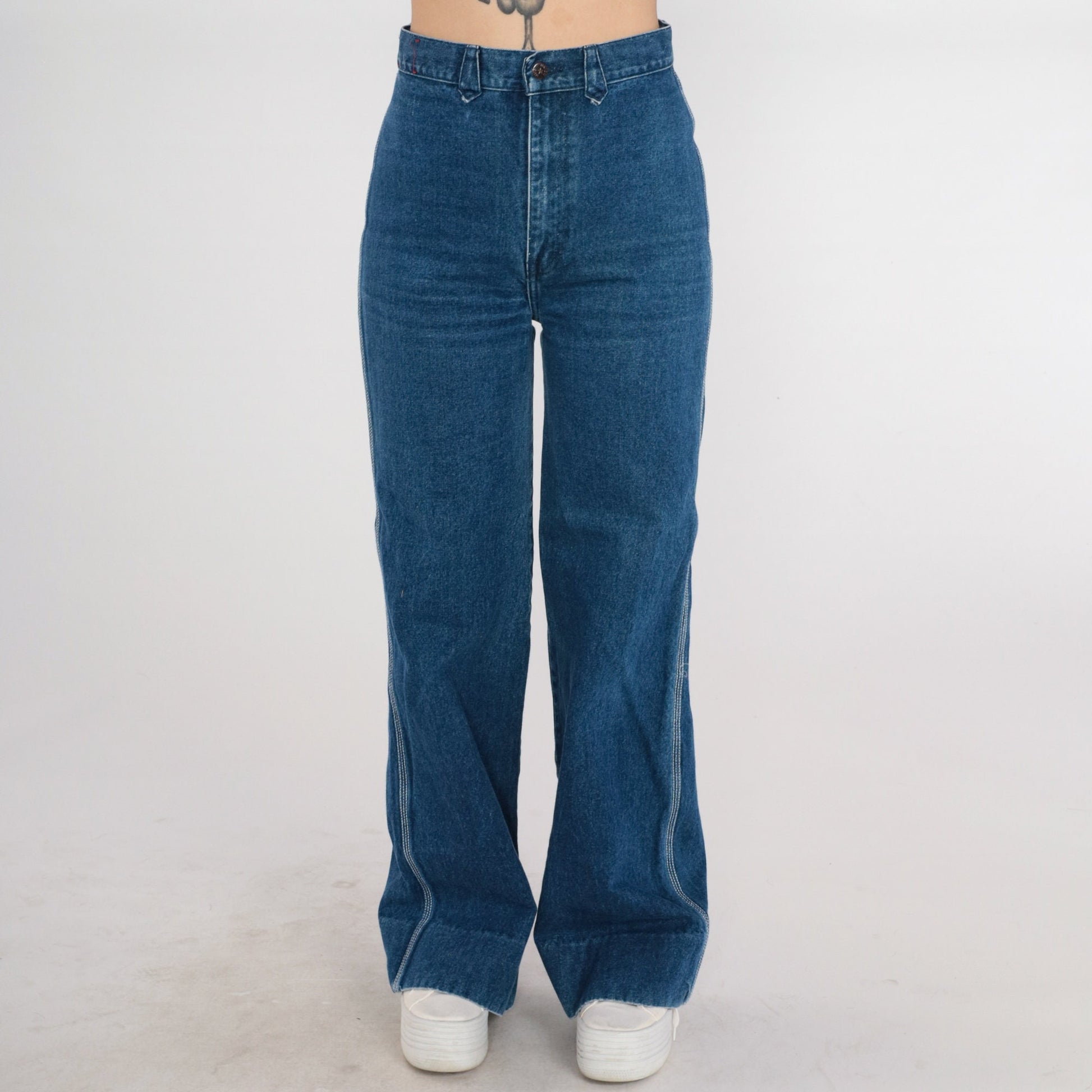 80s Union Gap Ultra High Rise Wide Leg Jeans Dark Wash Embroidered Sun Small 28