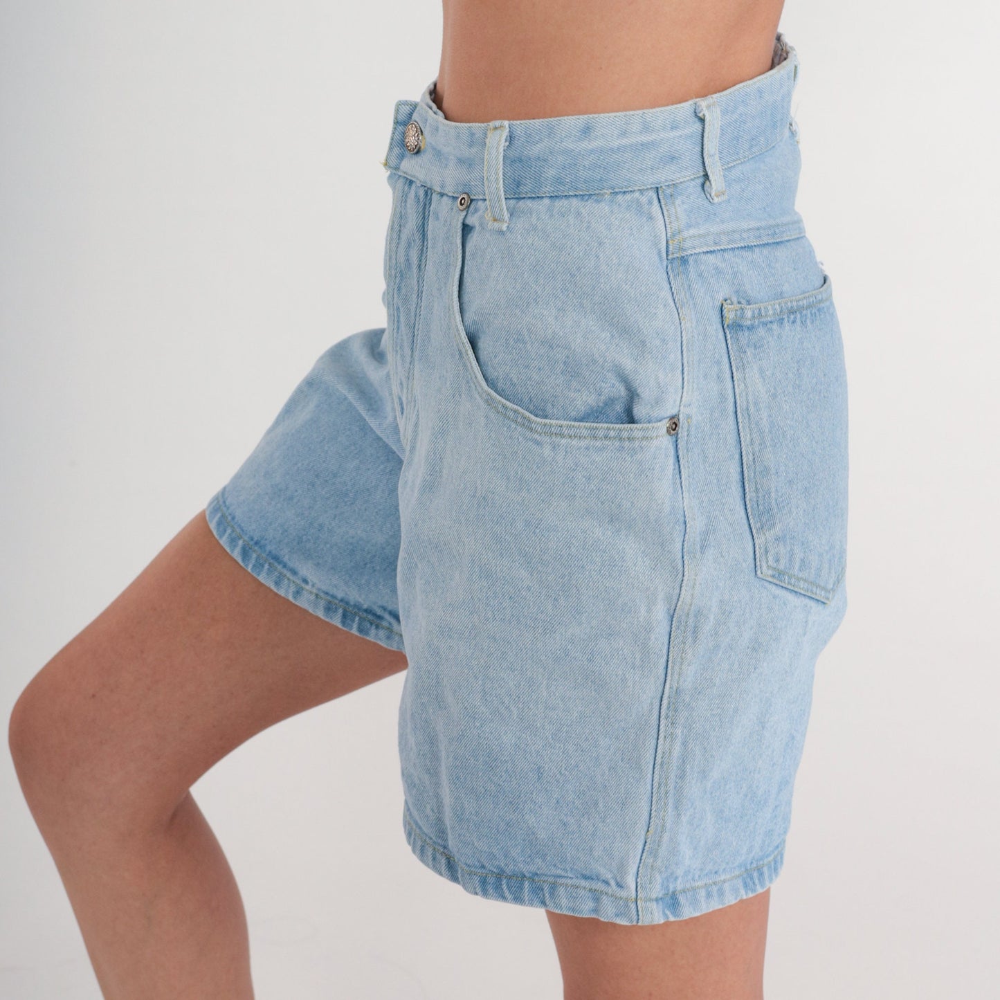 80s High-Waisted Denim Shorts Button Fly Light Wash Jean Shorts Small