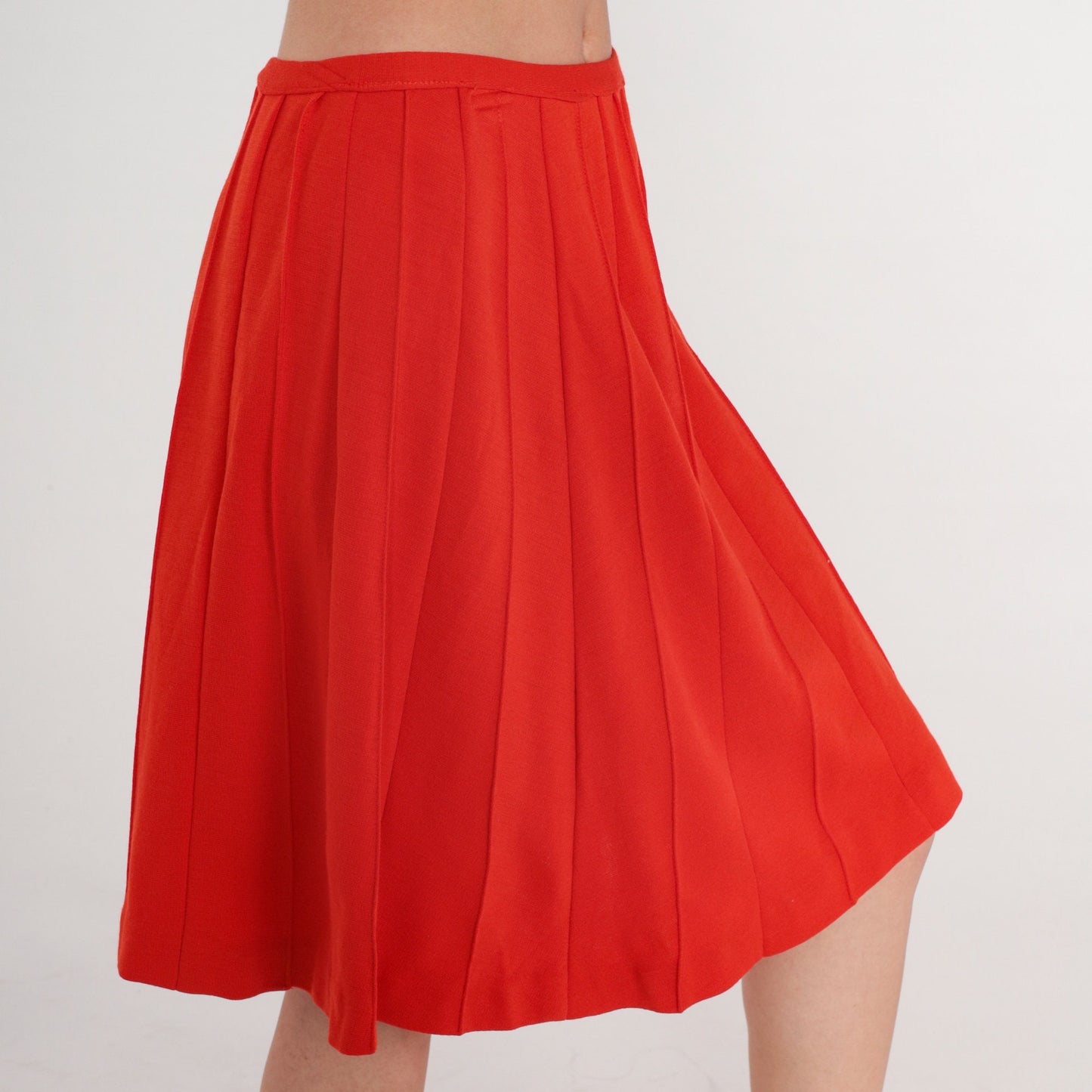 70s Red Pleated High-Waist Skirt Wool Blend Mini Small S