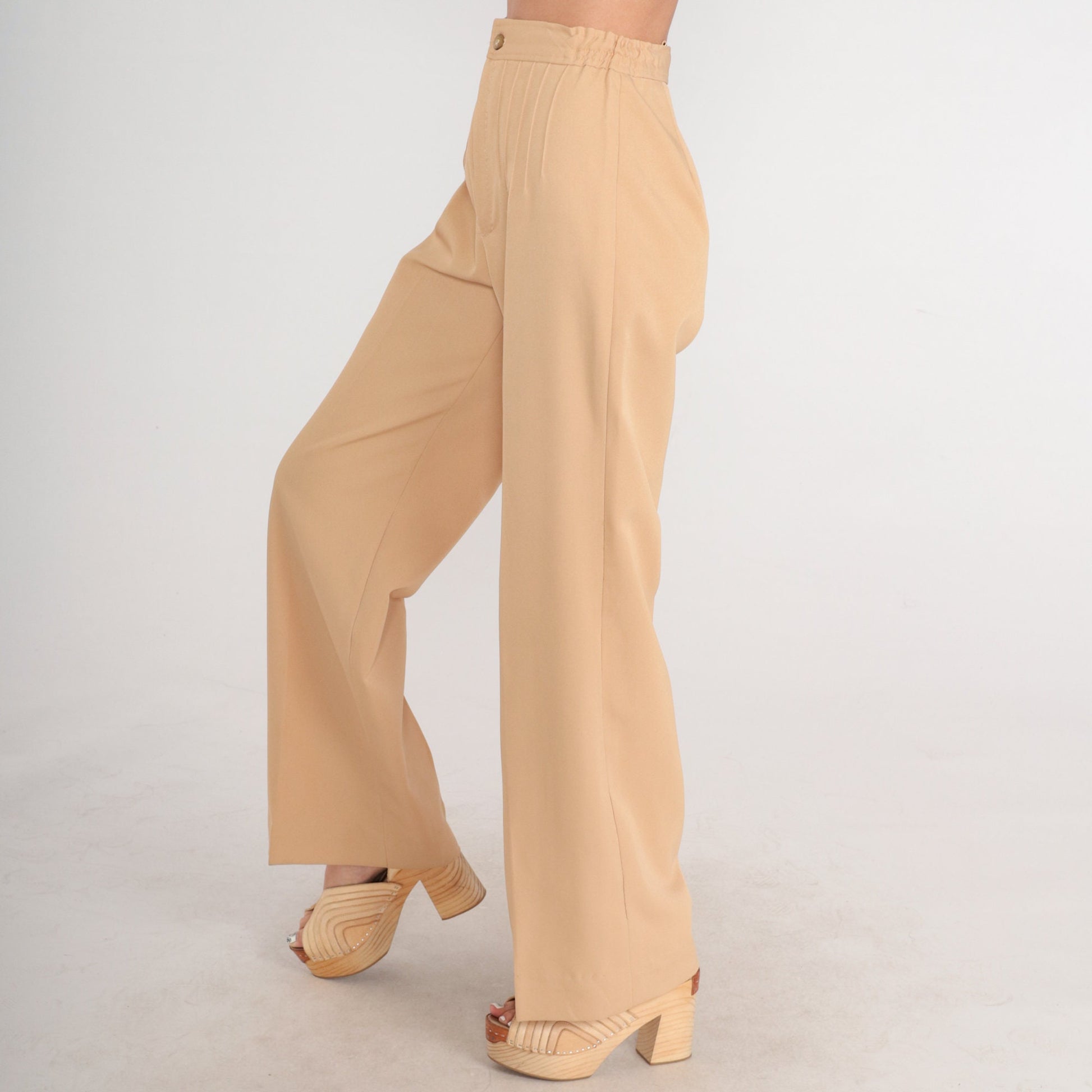 70s Tan High-Waisted Straight Leg Trousers Pleated Crease Extra Small