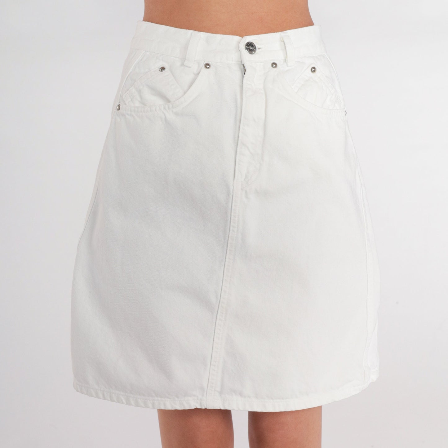 90s Action West White Denim Mini Skirt High Waist Small S