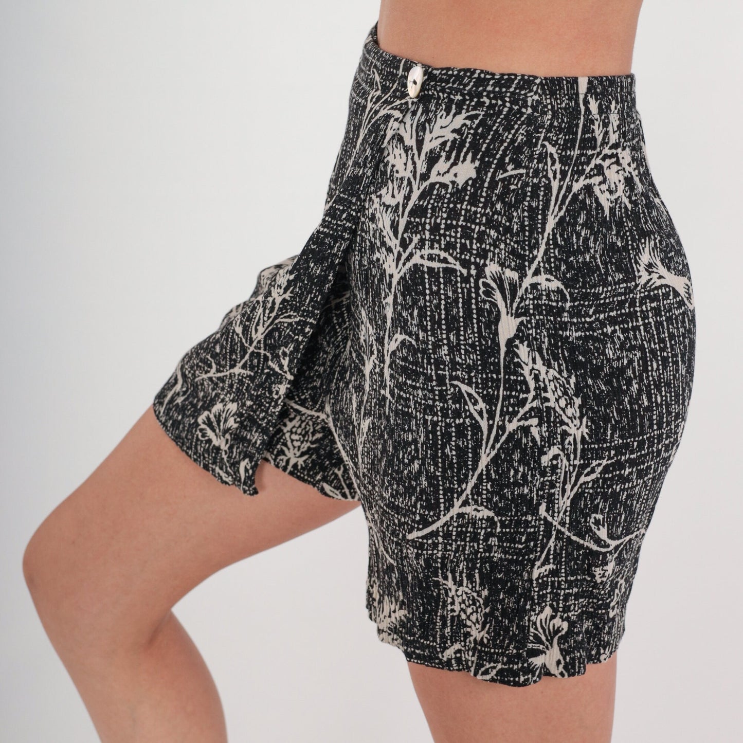 90s Black Floral Checkered Wrap Skort Mini High Waist Small S