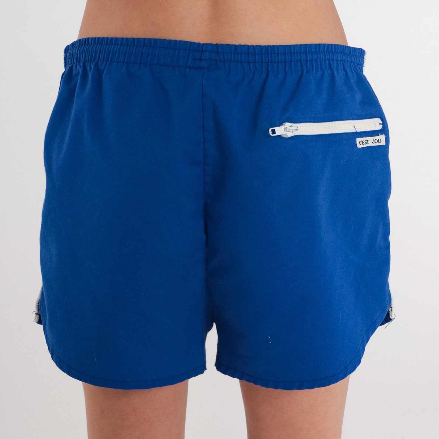 80s Blue Gym Shorts High Waisted Drawstring Running Shorts Large L