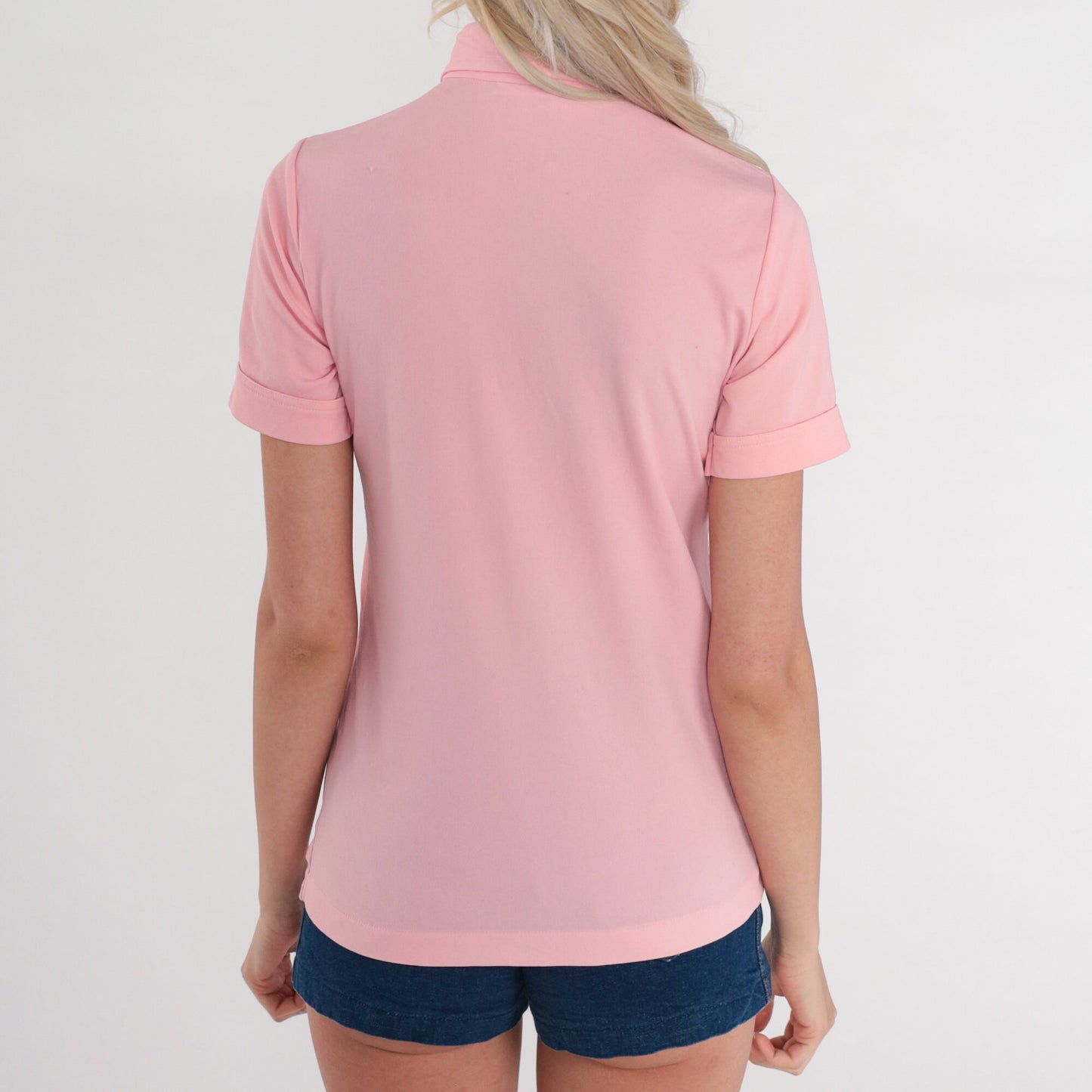 70s Baby Pink Polo Shirt Dagger Collar Short Sleeve Small