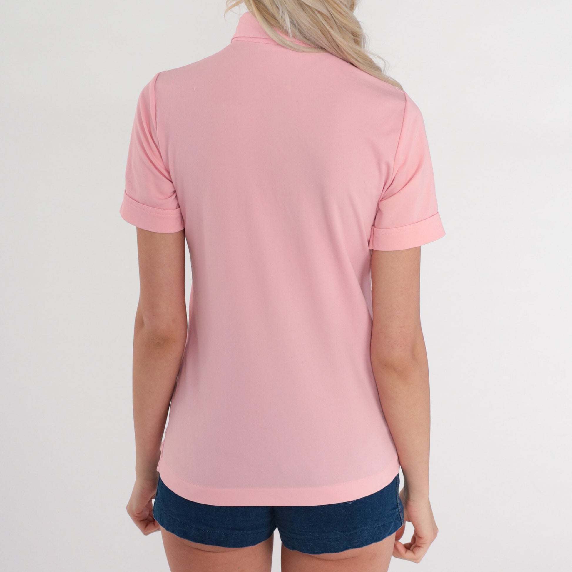 70s Baby Pink Polo Shirt Dagger Collar Short Sleeve Small
