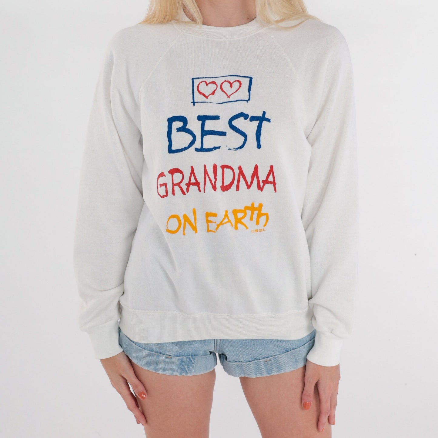 90s Best Grandma On Earth Graphic Sweatshirt White Raglan Small