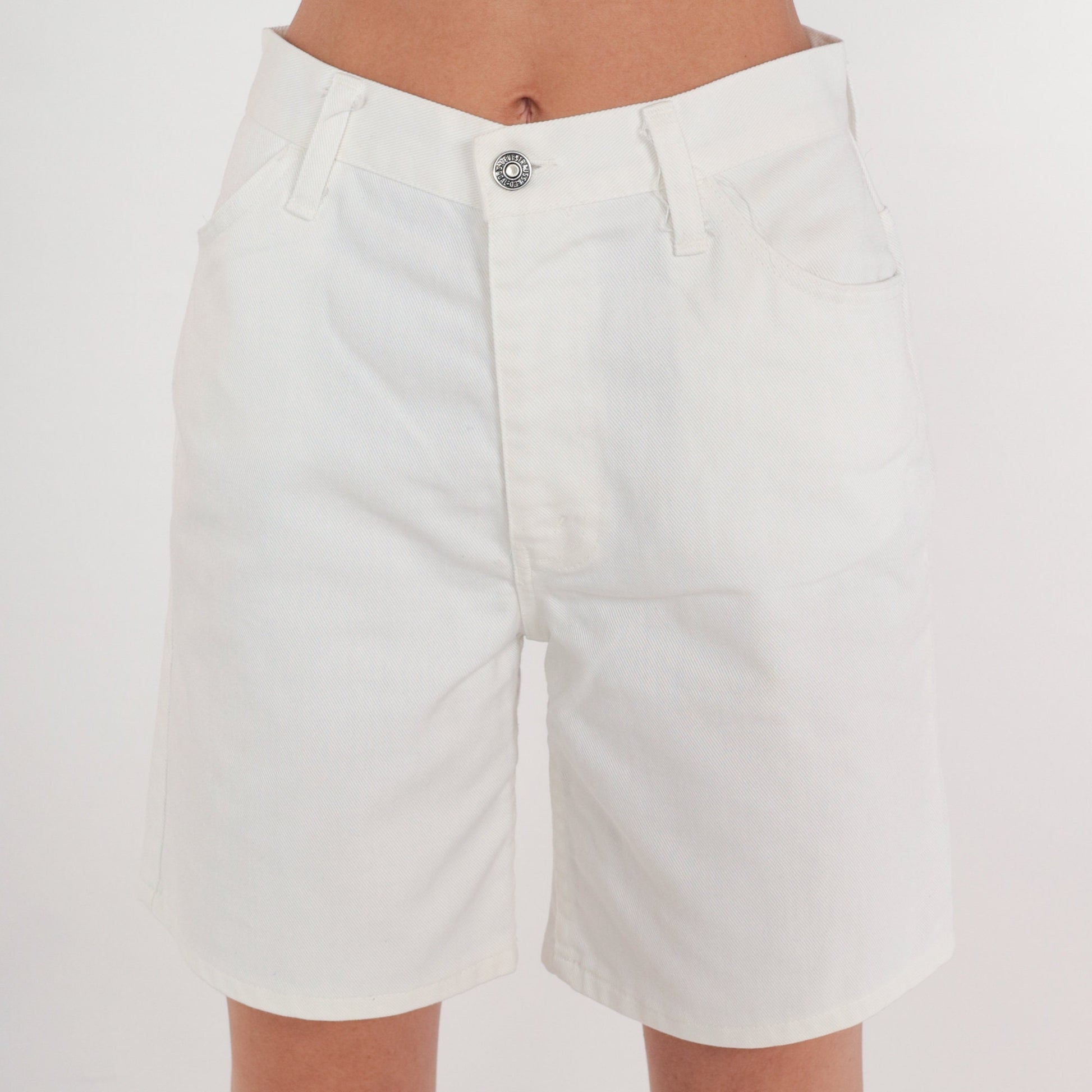 80s Levi's for Gals White Denim Shorts Mid Rise Knee Length XS