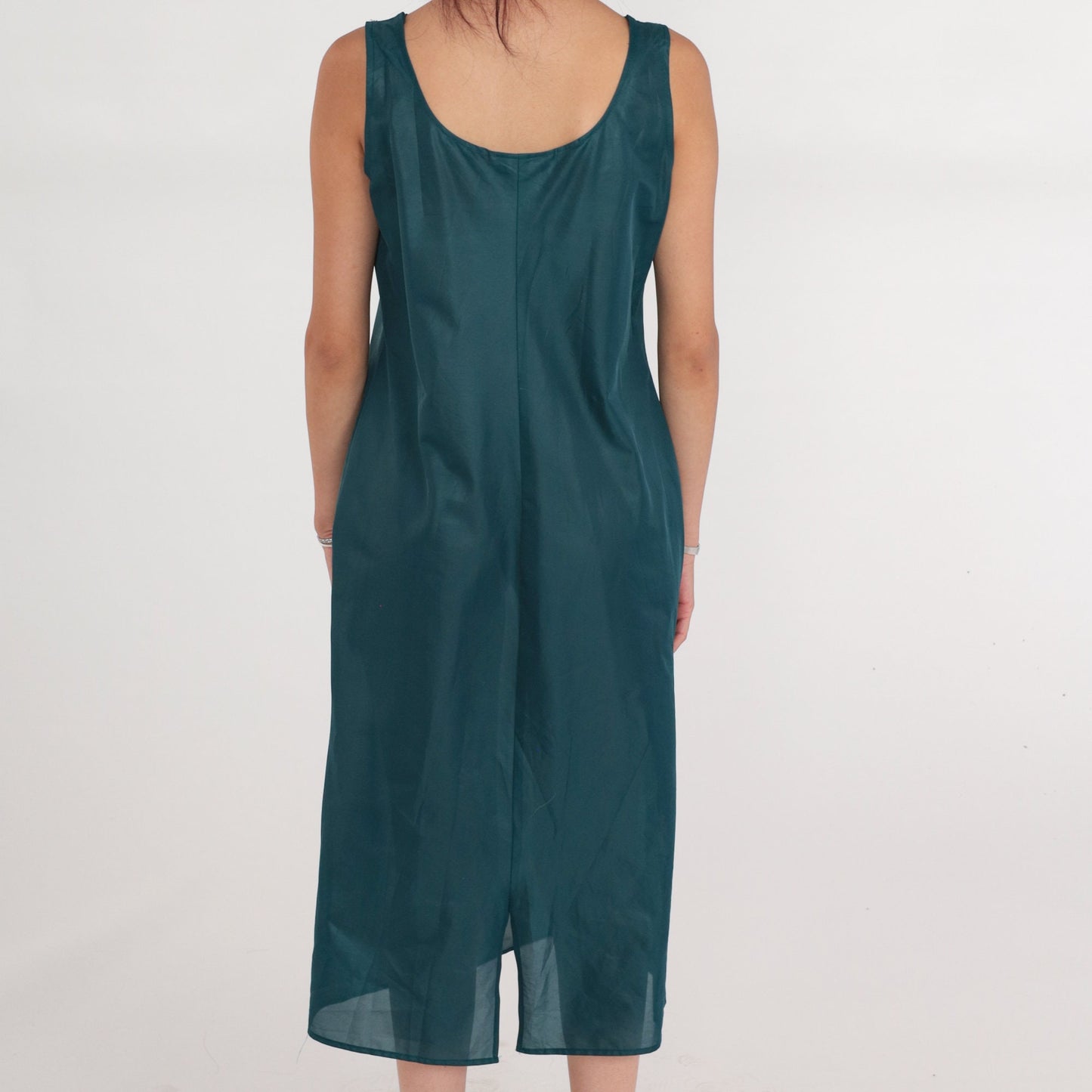 90s Green Semi Sheer Slip Dress Midi Tank Sleeveless Shift Medium