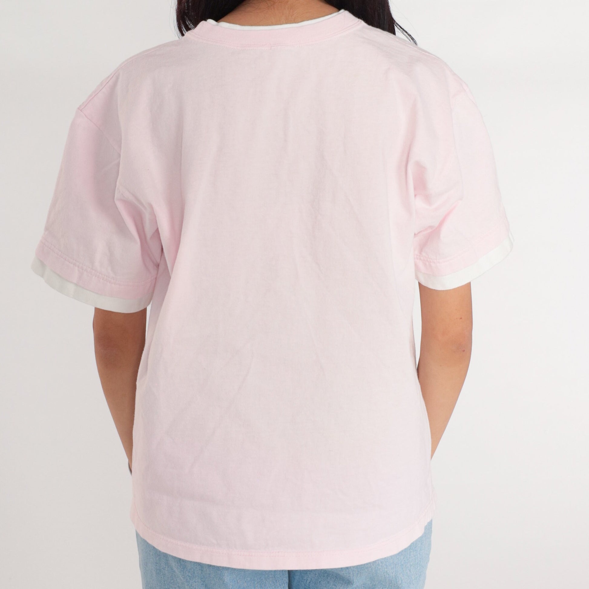 90s Sleepy Kitten Graphic T-Shirt Pink Floral Cat Tee Medium