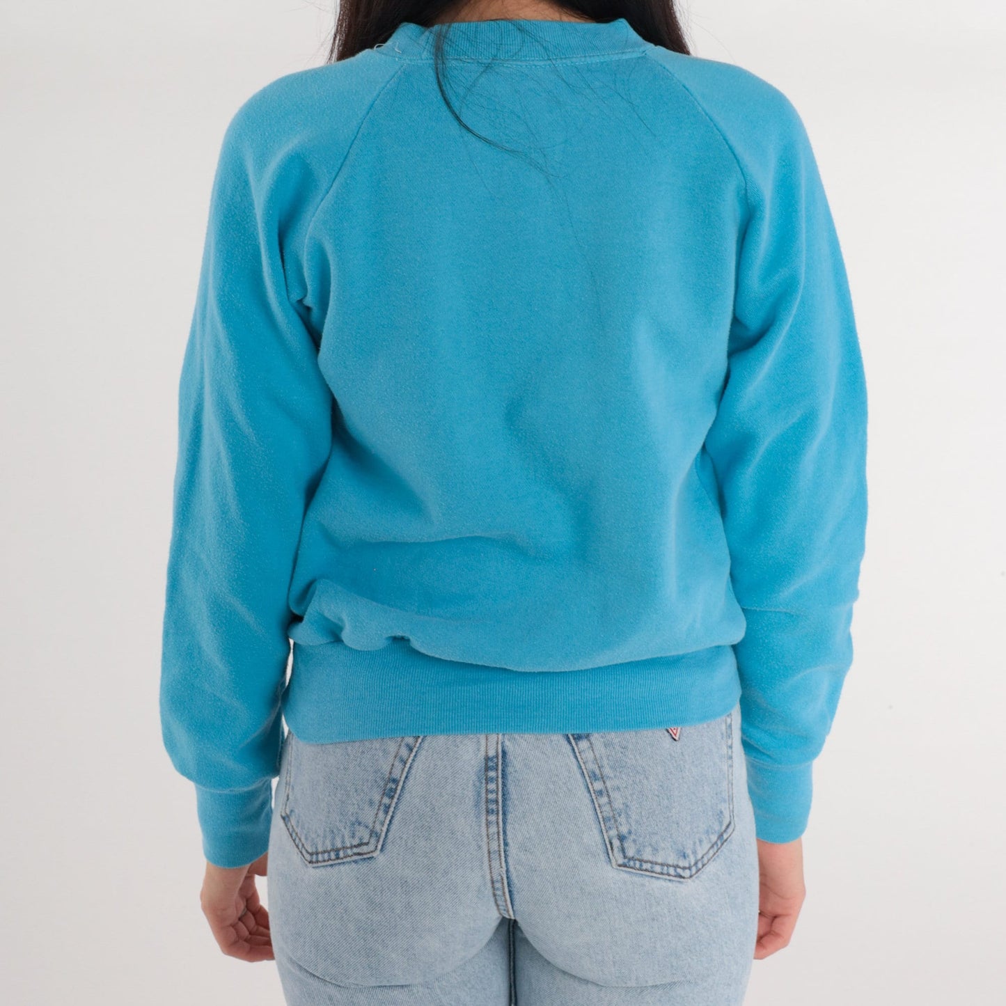 80s Lido Beach Sarasota Florida Raglan Sweatshirt Blue Graphic Small
