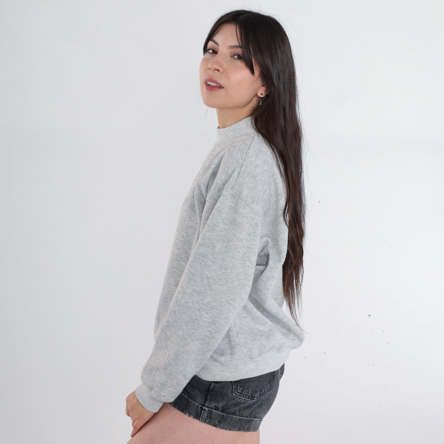 90s Bird Embroidered Sweatshirt Grey Floral Heart Mock Neck Medium