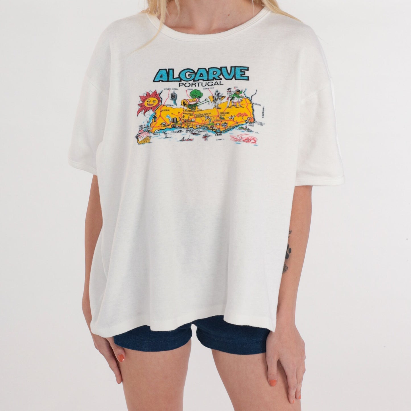 90s Algarve Portugal Graphic T-Shirt White Single Stitch Tee Extra Large