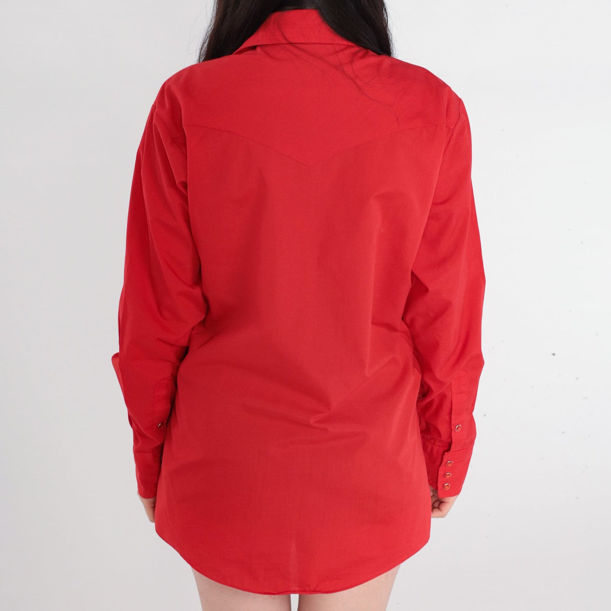 80s Ely Cattleman Western Pearl Snap Shirt Red Long Sleeve Men's Medium