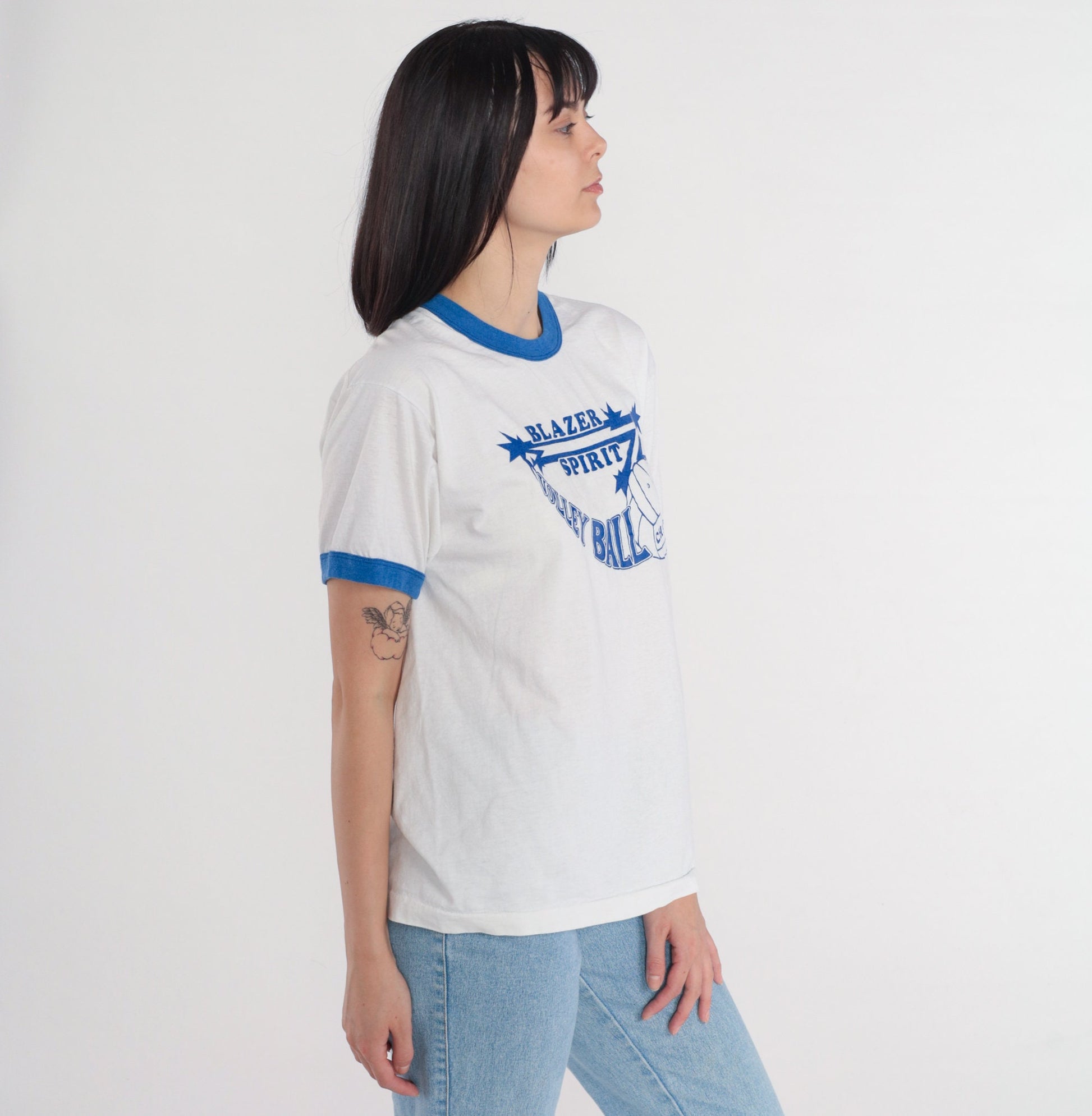 90s Screen Stars UAB Volleyball Ringer Tee White Blue Trim Extra Large XL