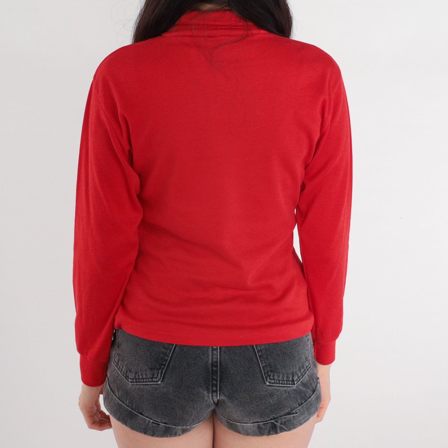 80s Red Turtleneck Long Sleeve Pullover Top Medium
