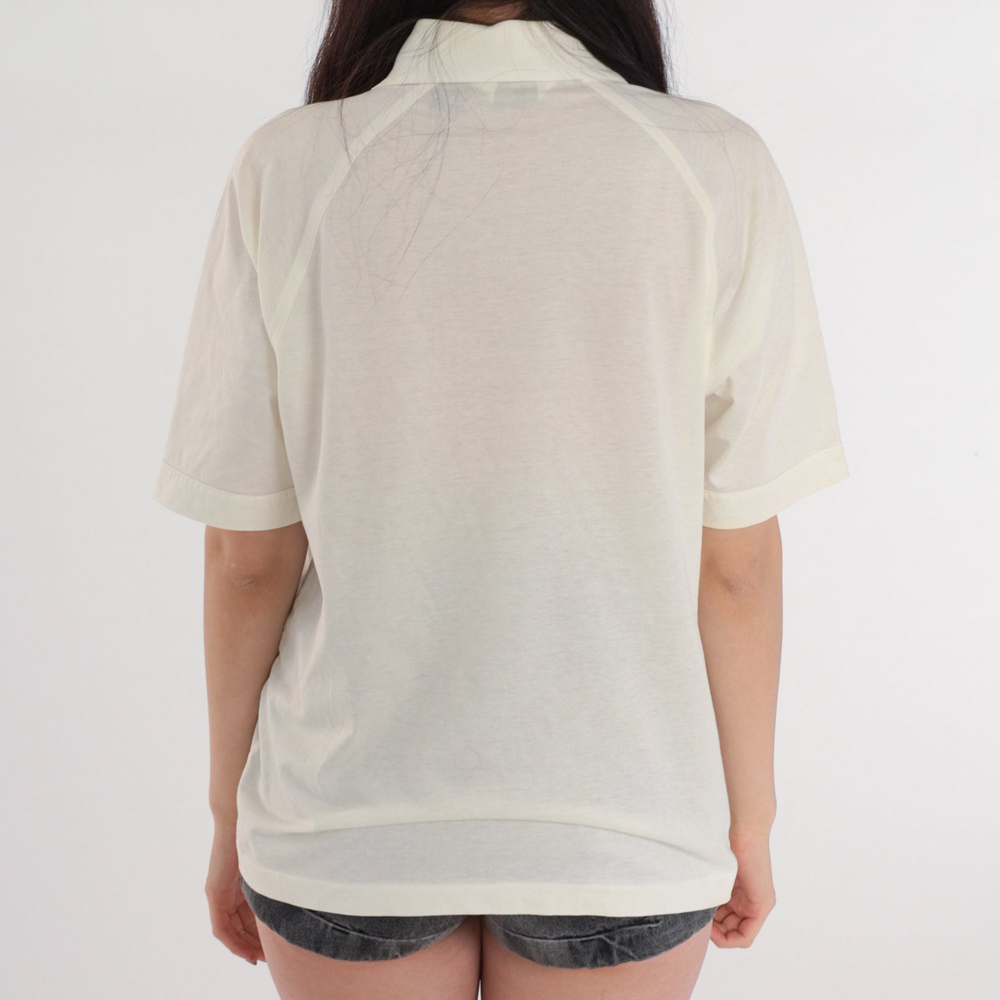 80s Tori Richard Catamaran Polo Shirt Off-White Collared Raglan Medium