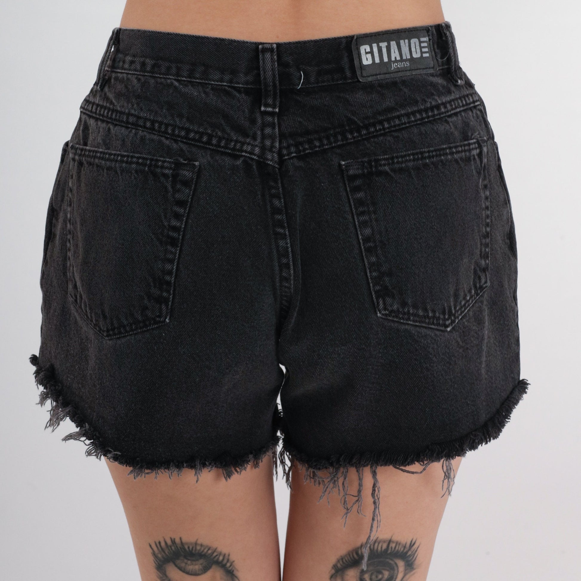 90s Gitano Black Denim Cut-Off Shorts High-Waisted Medium