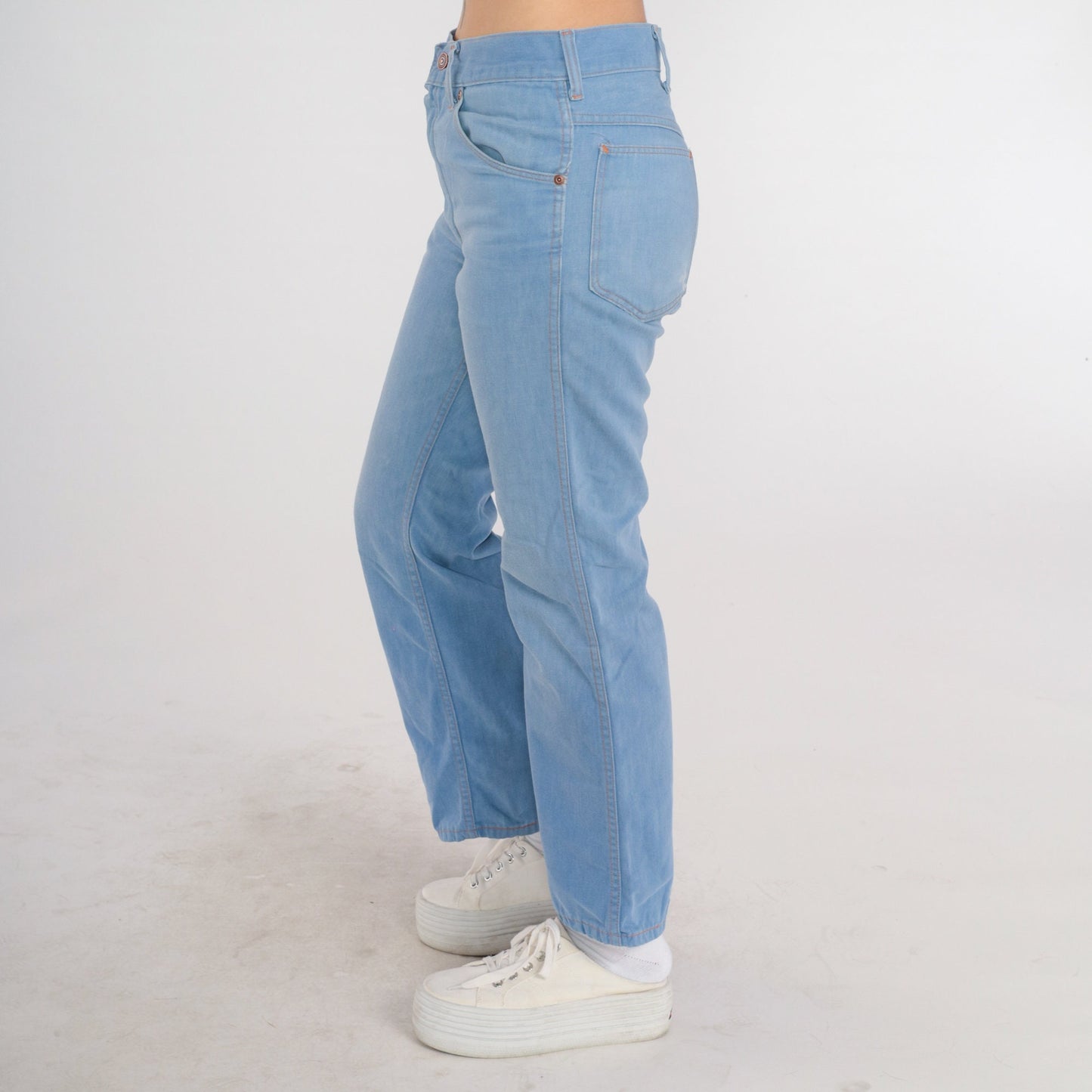 70s Blue Denim High-Rise Flared Bootcut Jeans Cotton Medium M