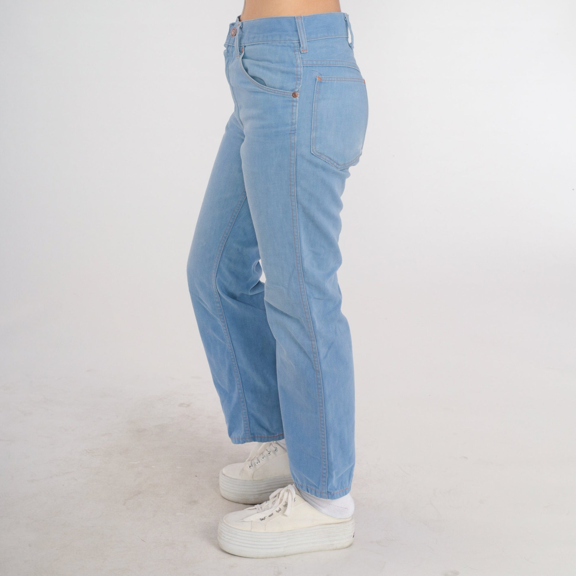 70s Blue Denim High-Rise Flared Bootcut Jeans Cotton Medium M