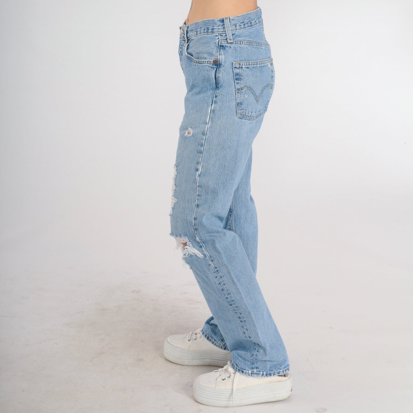 00s Levi's 501 Straight Leg Jeans Blue Denim Ripped Knees 32x34