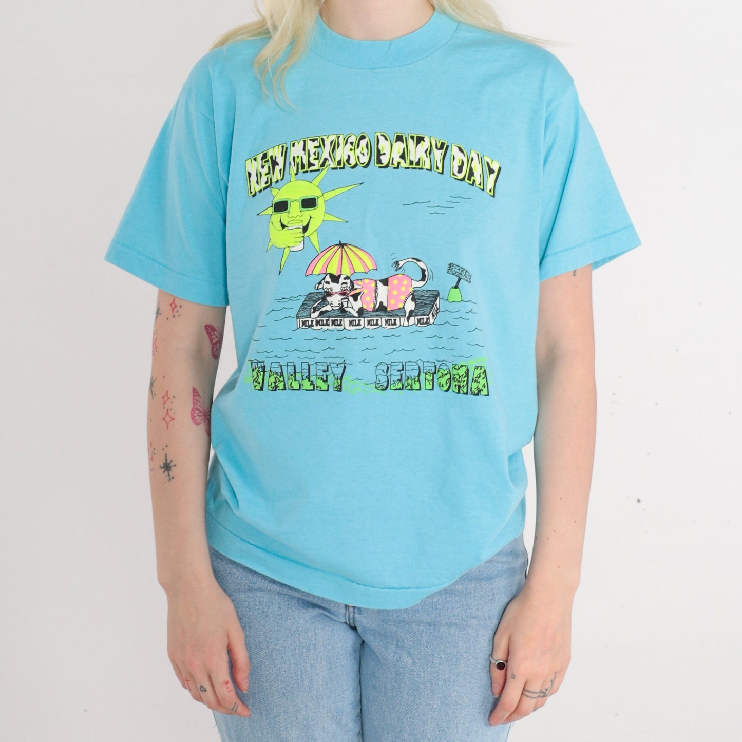90s New Mexico Dairy Day Sertoma Graphic T-Shirt Blue Single Stitch Medium