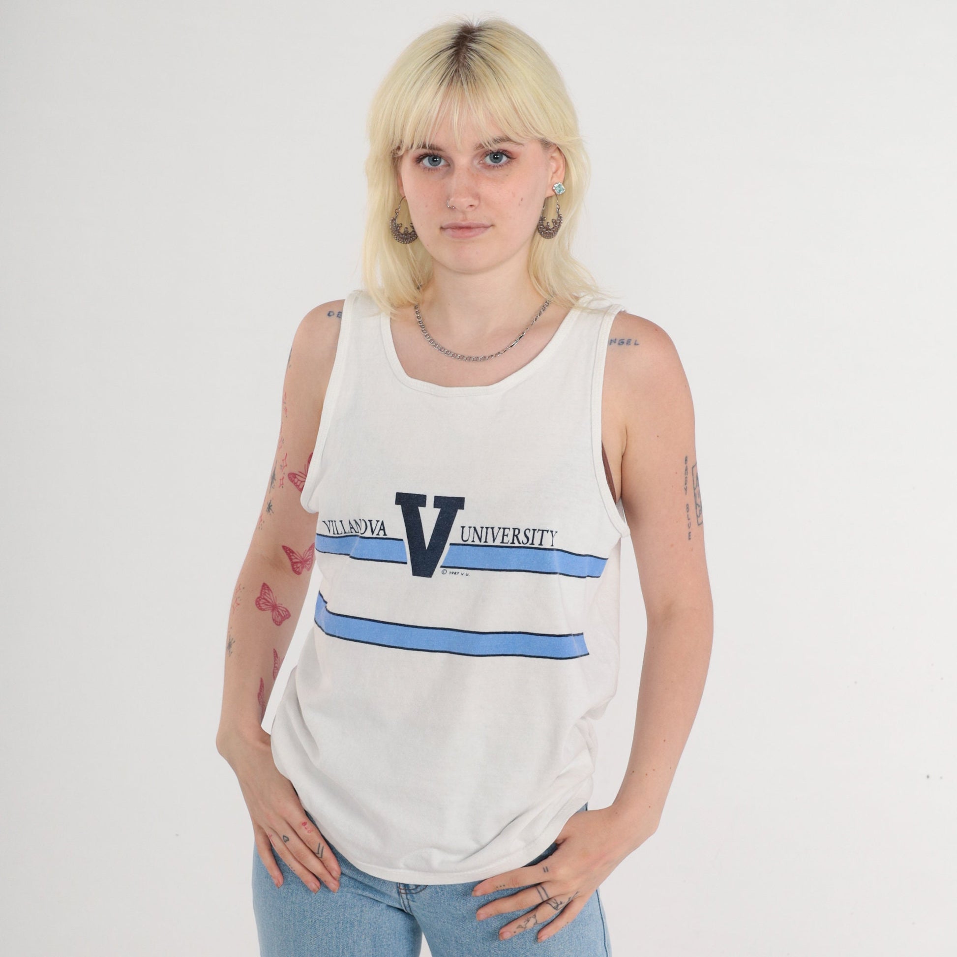 80s Champion Villanova University Tank Top Wildcats Graphic White Medium