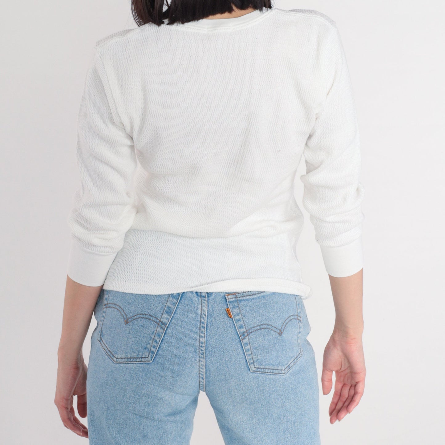 80s Munsingwear White Thermal Waffle Knit Long Sleeve Tee Small