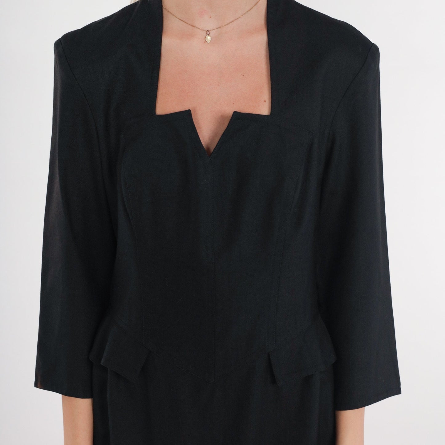 90s Black Sheath Dress Long Sleeve High Waist Knee Length Medium