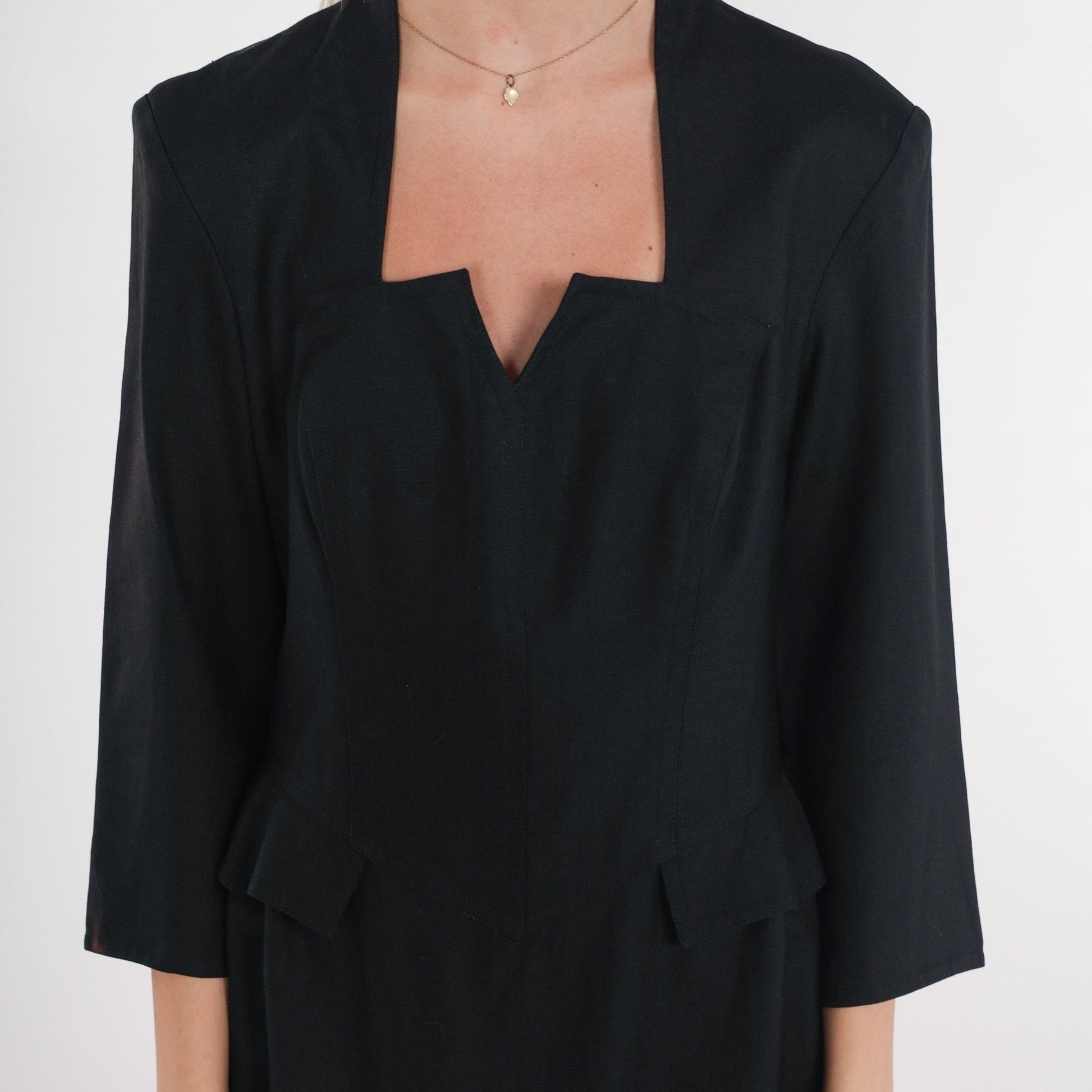 90s Black Sheath Dress Long Sleeve High Waist Knee Length Medium