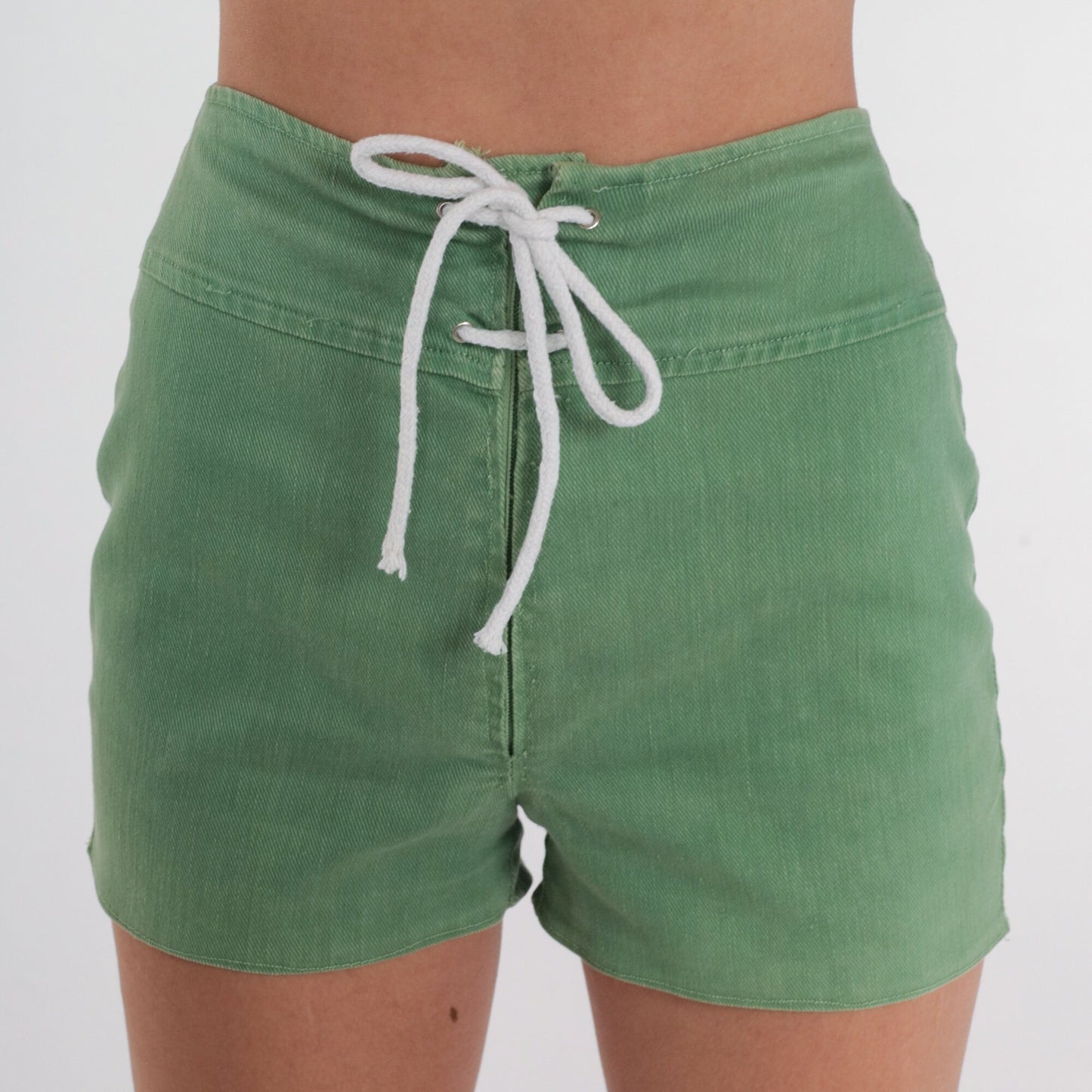 70s Green High-Waisted Drawstring Shorts Extra Small XS