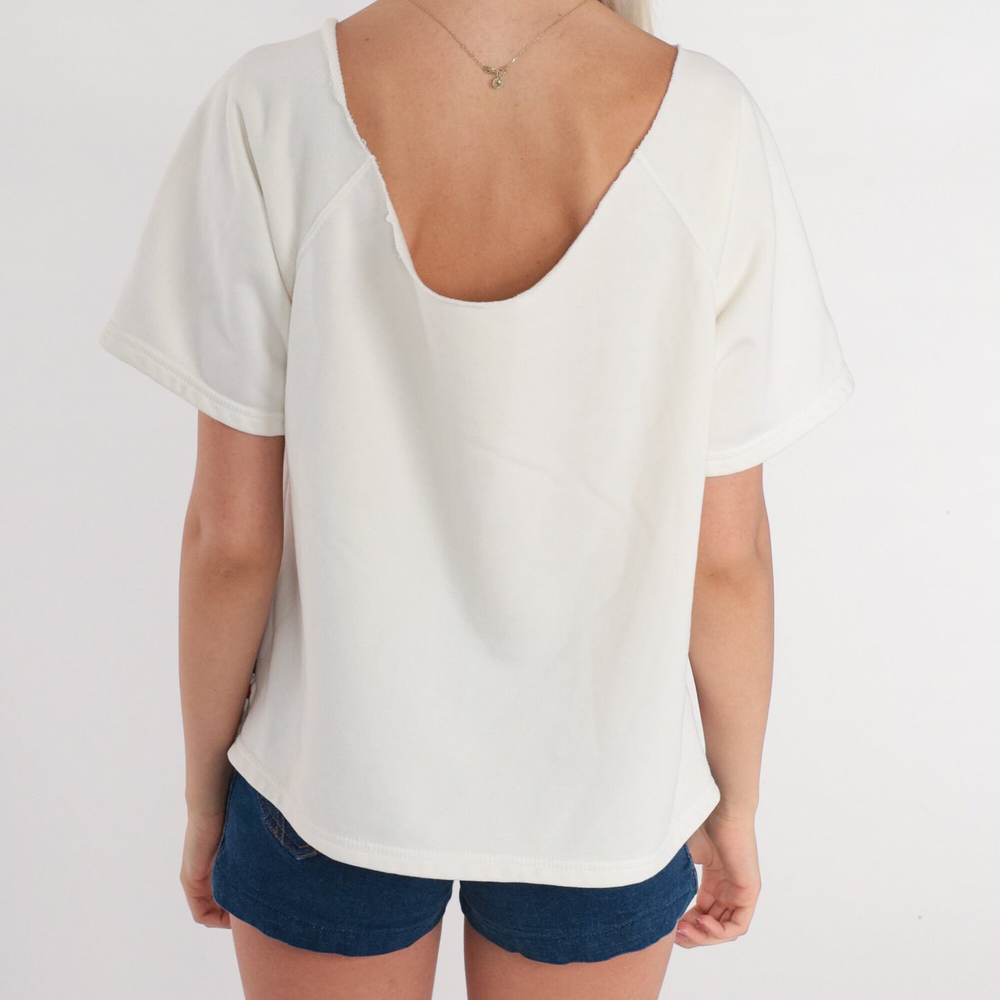 80s Cycling Graphic T-Shirt White Cotton Cutoff Neckline Large