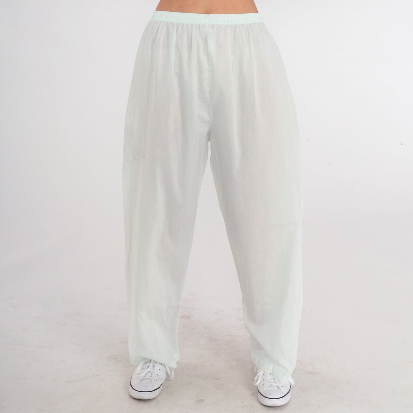 80s Mint Tapered High-Waist Pants Cotton Blend Semi-Sheer Small Medium