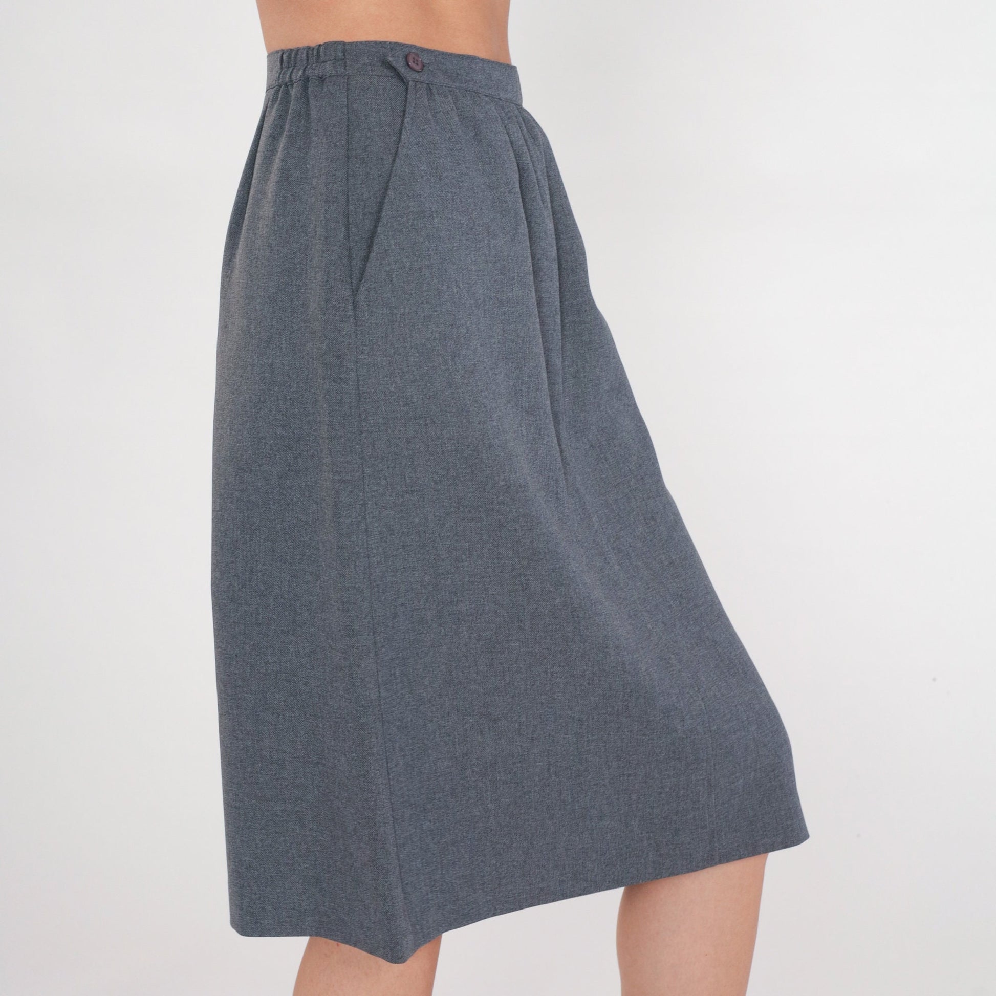 80s Charcoal Grey Pencil Skirt High Waist Midi Length Extra Small