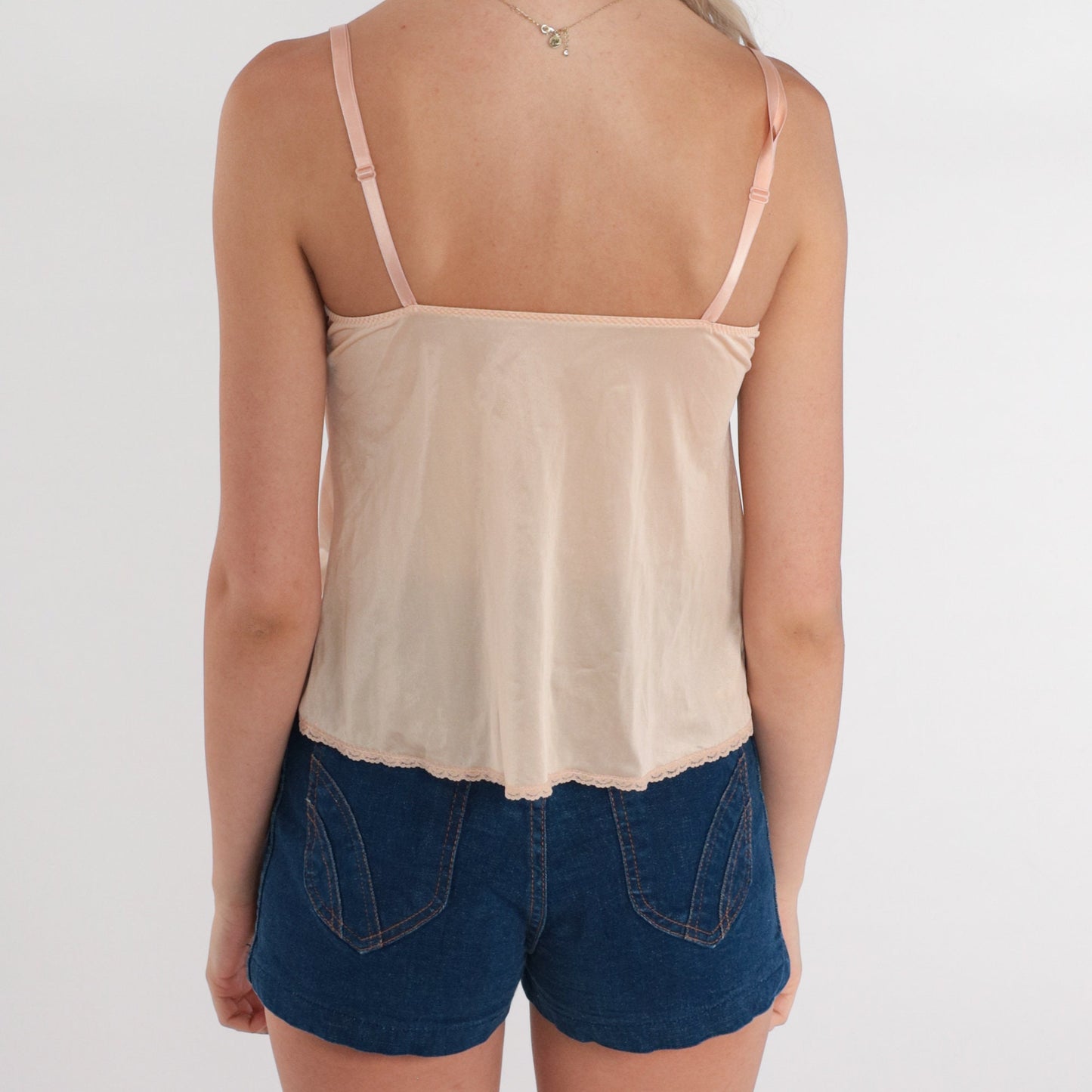 70s Beige Lace Camisole Empire Waist Spaghetti Strap Tank XXS