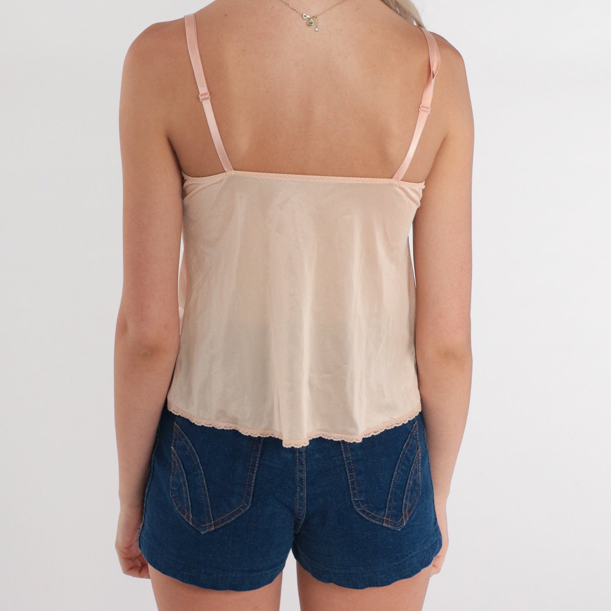 70s Beige Lace Camisole Empire Waist Spaghetti Strap Tank XXS