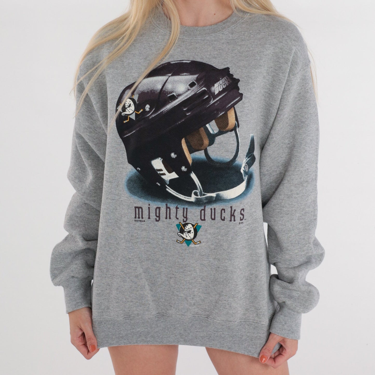 90s Mighty Ducks Anaheim NHL Hockey Sweatshirt Grey Graphic Crewneck Extra Large