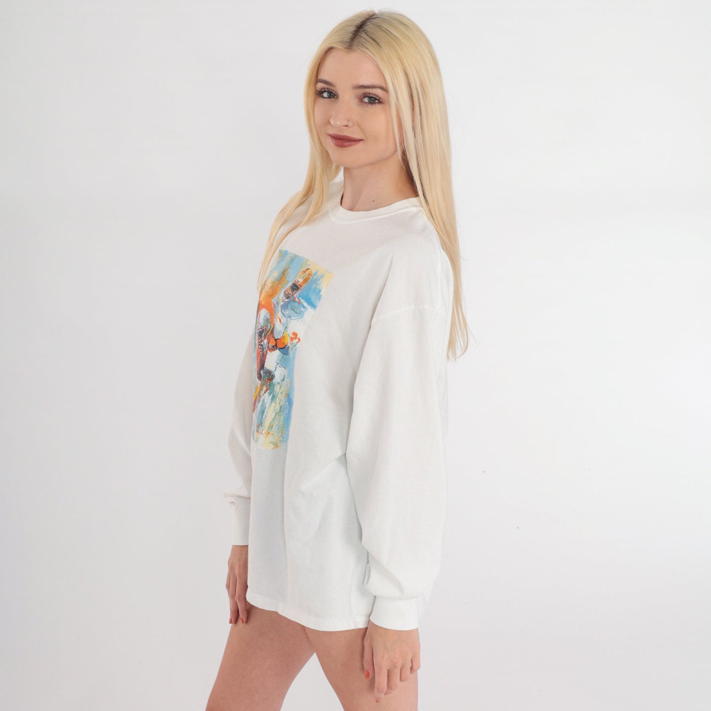 90s Richard Wallich Football Painting Long Sleeve Tee White Extra Large